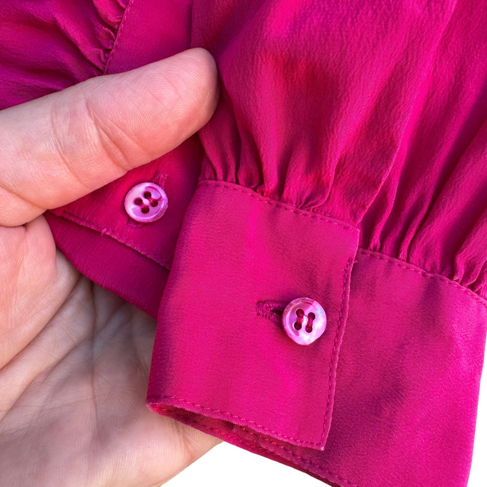 Nordstrom Petite Focus Vintage Womens Silk Hot Pink Long Sleeve Shirt Blouse 2