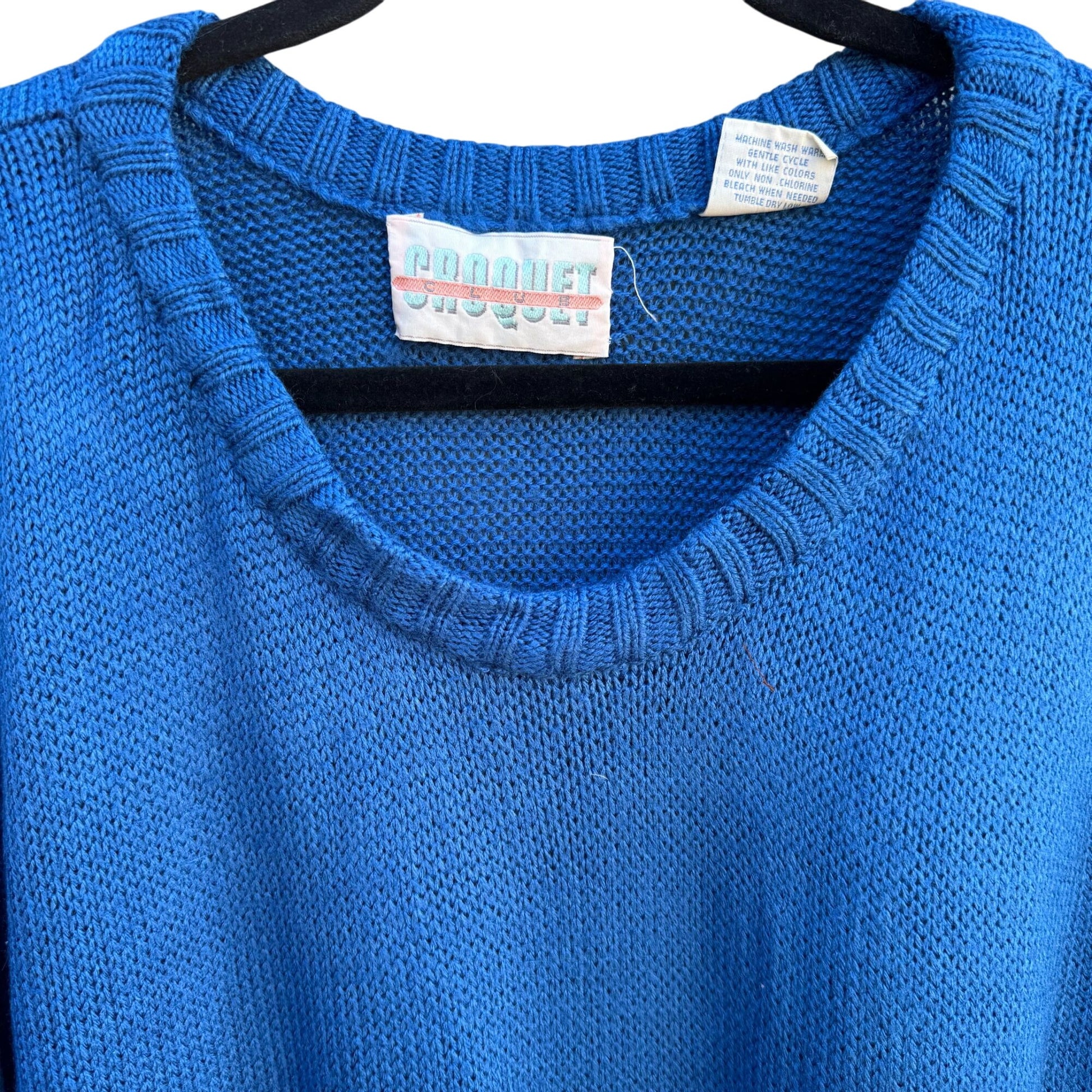 Croquet Club Vintage Womens Blue Oversized 3/4 Sleeve Pullover Knit Sweater Dress