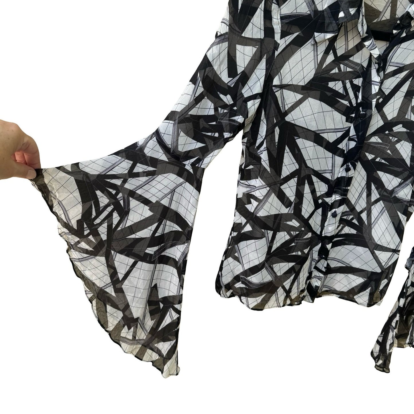 Diane von Furstenberg Y2K Silk Witchy Sheer Minimalist Bell Sleeve Blouse 4