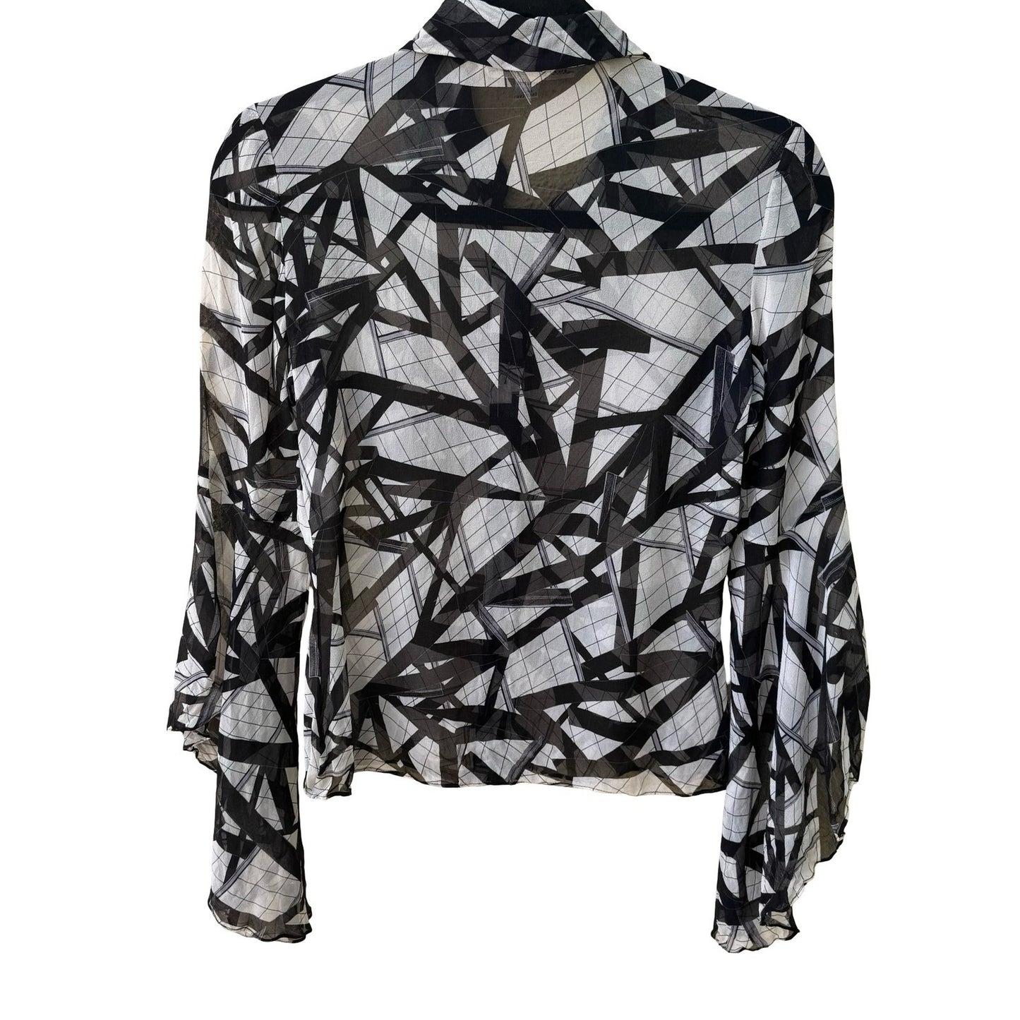 Diane von Furstenberg Y2K Silk Witchy Sheer Minimalist Bell Sleeve Blouse 4