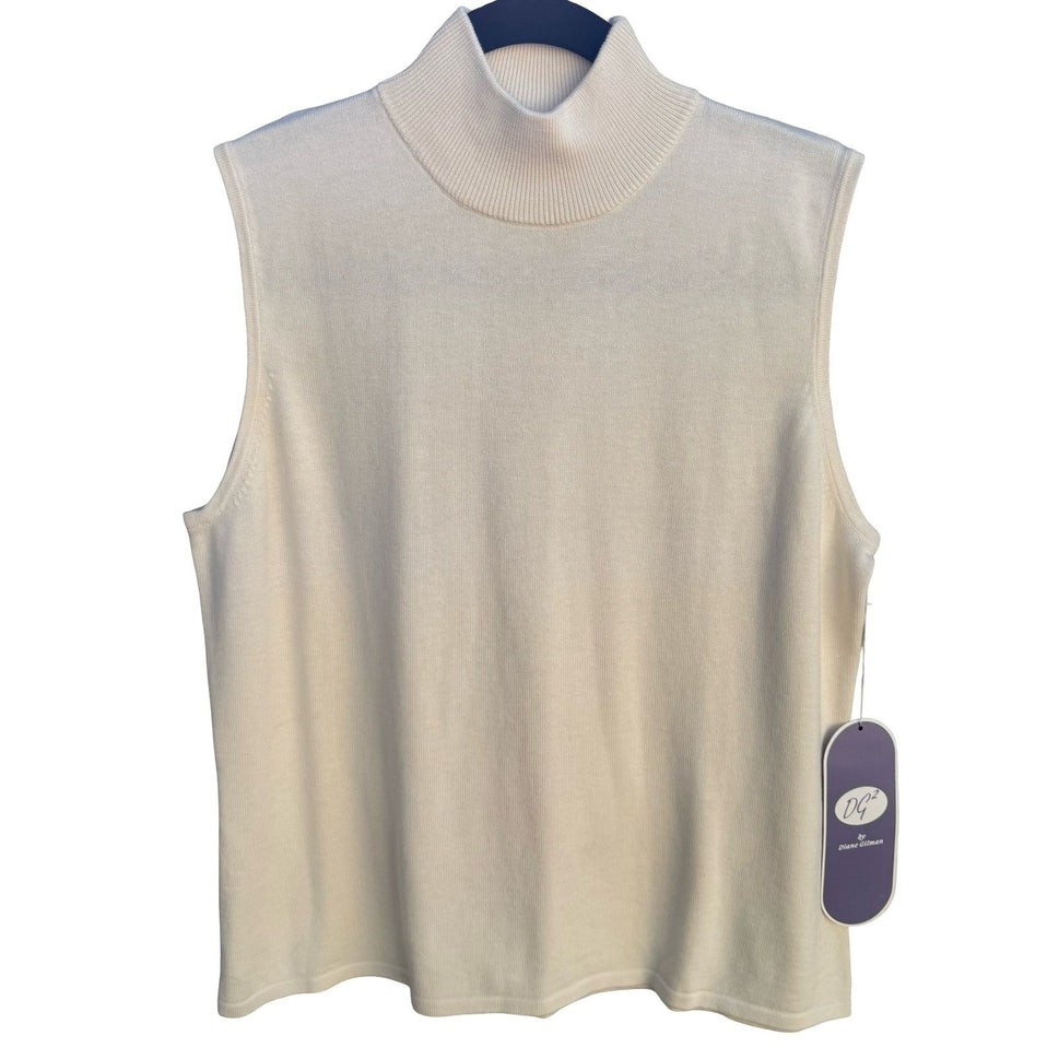 DG2 Diane Gilman Womens Mock Neck Sleeveless Sweater Shell Cream Medium NEW