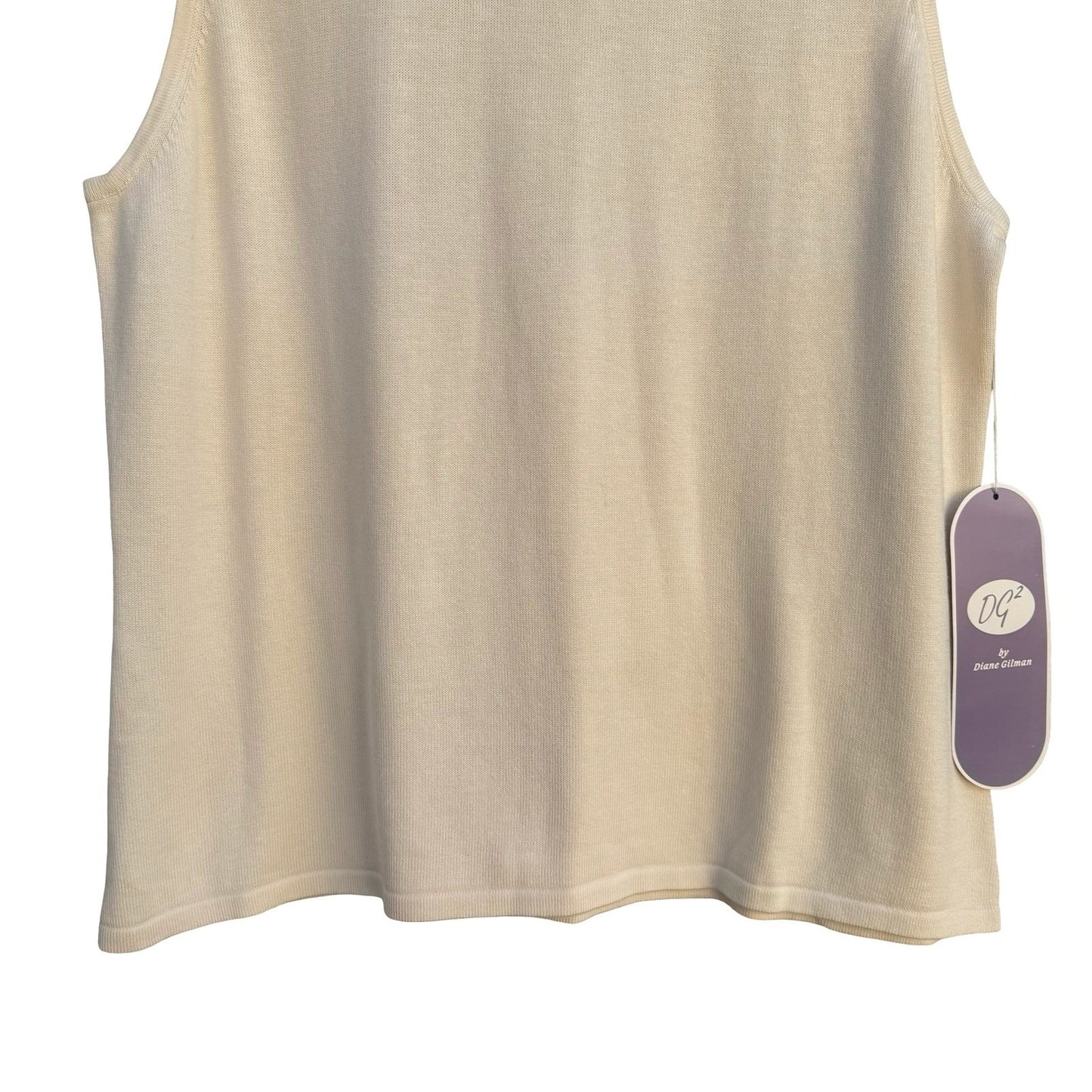 DG2 Diane Gilman Womens Mock Neck Sleeveless Sweater Shell Cream Medium NEW