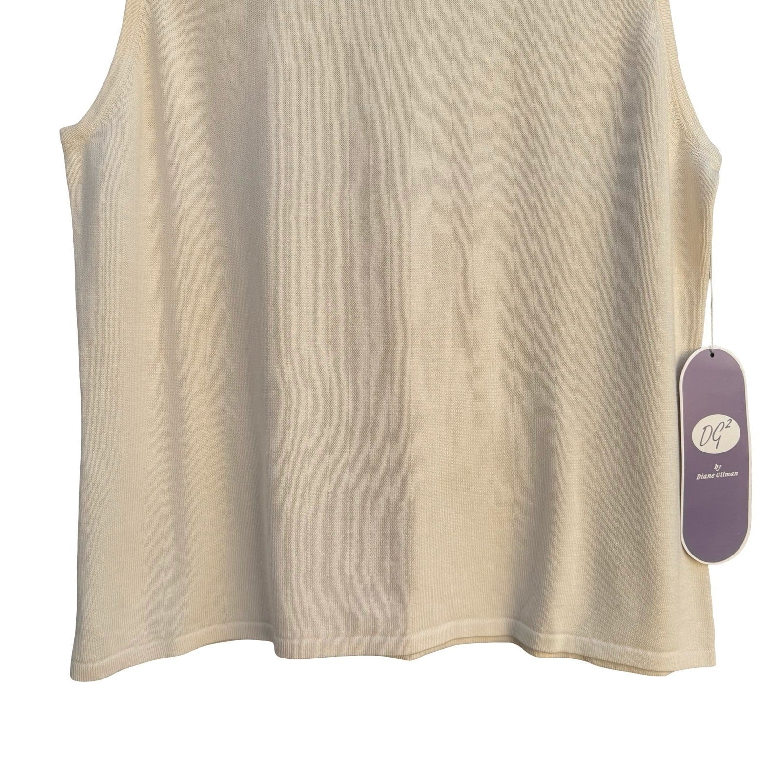 DG2 Diane Gilman Womens Mock Neck Sleeveless Sweater Shell Cream Medium NEW