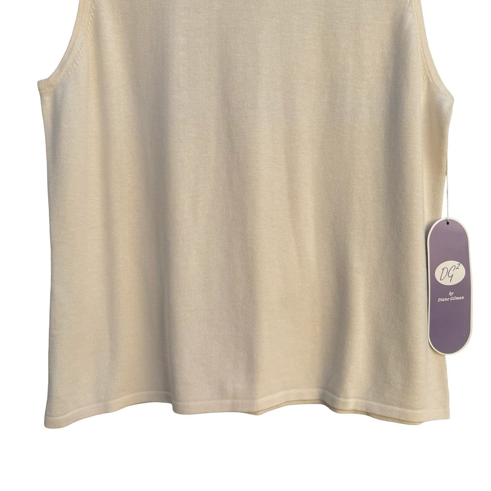 DG2 Diane Gilman Womens Mock Neck Sleeveless Sweater Shell Cream Medium NEW