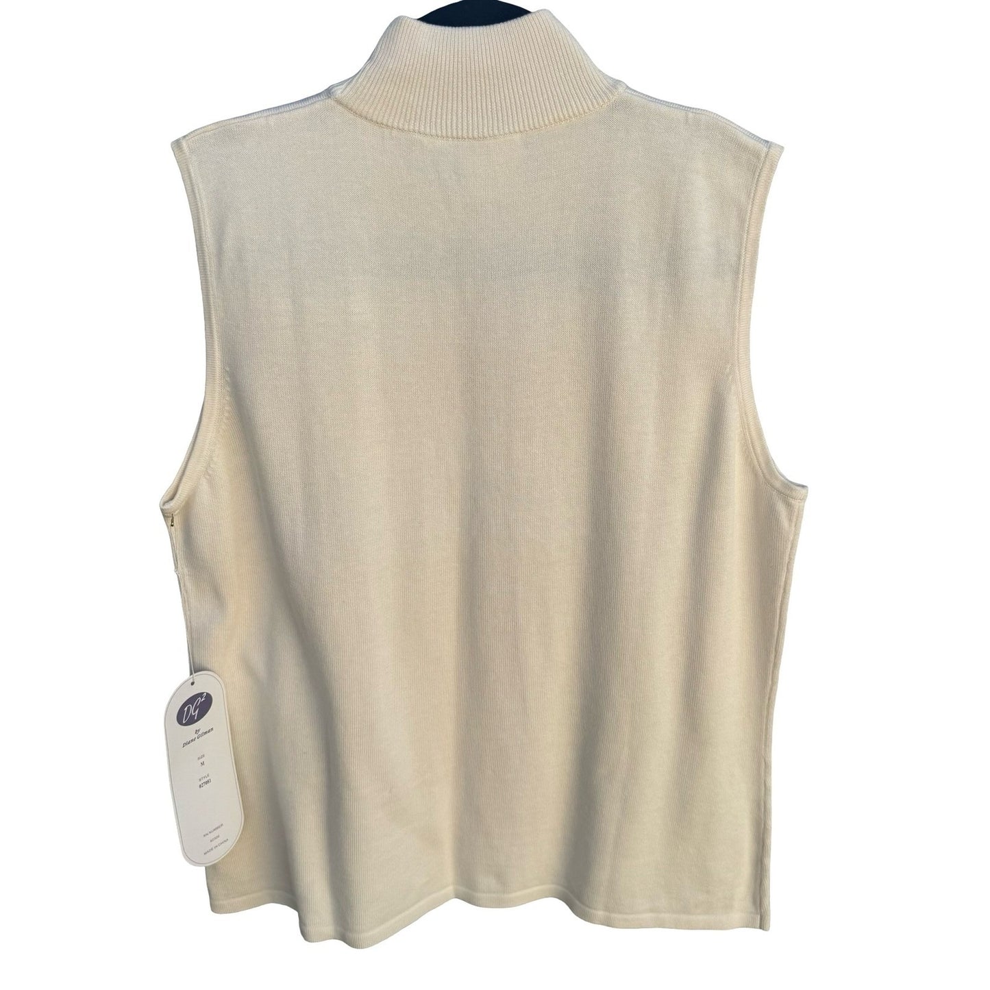 DG2 Diane Gilman Womens Mock Neck Sleeveless Sweater Shell Cream Medium NEW