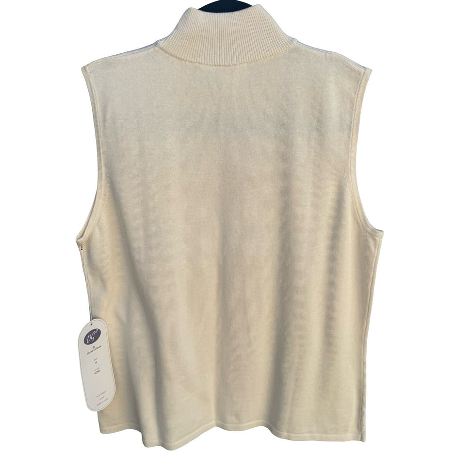 DG2 Diane Gilman Womens Mock Neck Sleeveless Sweater Shell Cream Medium NEW