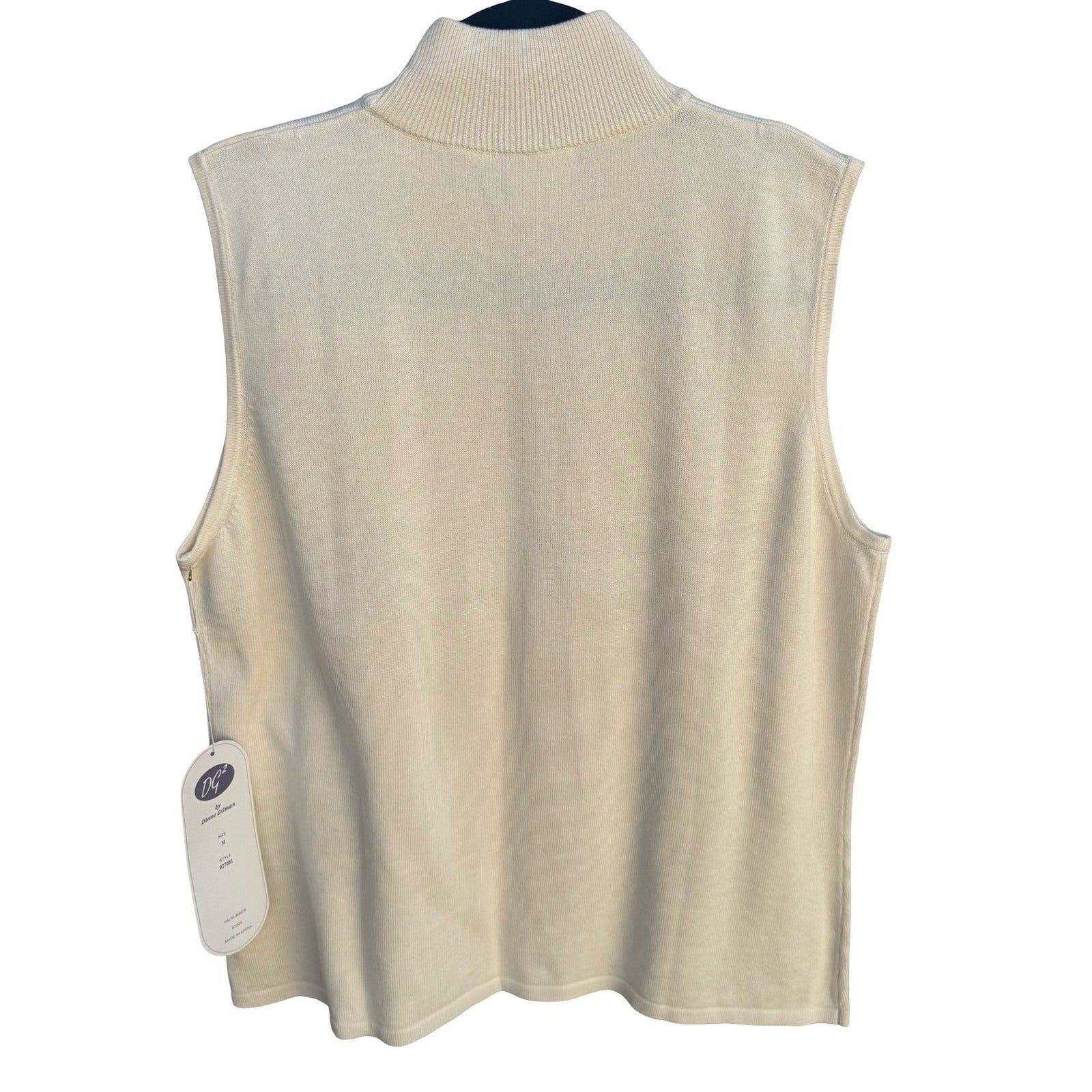 DG2 Diane Gilman Womens Mock Neck Sleeveless Sweater Shell Cream Medium NEW
