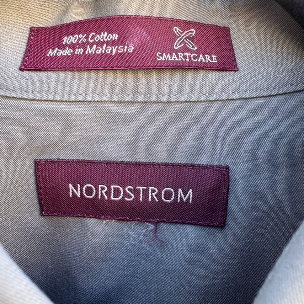 Nordstrom Smartcare Mens Long Sleeve Button Down Shirt Grey Cotton Sailboat Logo