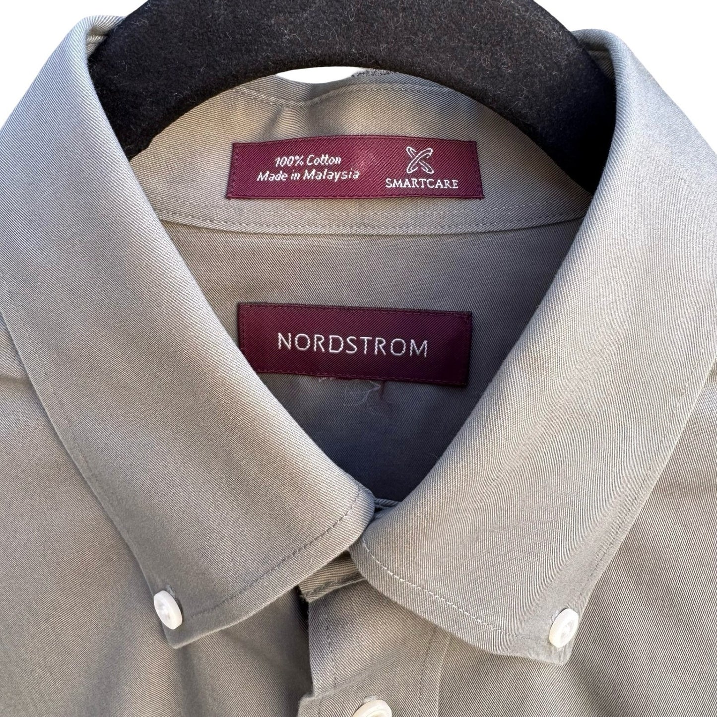 Nordstrom Smartcare Mens Long Sleeve Button Down Shirt Grey Cotton Sailboat Logo