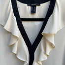 Switch Forever 21 Coquette Romantic Parisian Ruffle V-Neck Contrast Trim Blouse Cream S 3 image