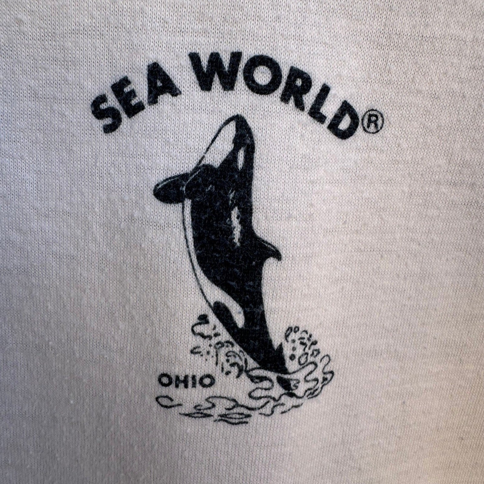Sea World Ohio Vintage 80s Theme Park Orca Ringer T-Shirt White Single Stitch S