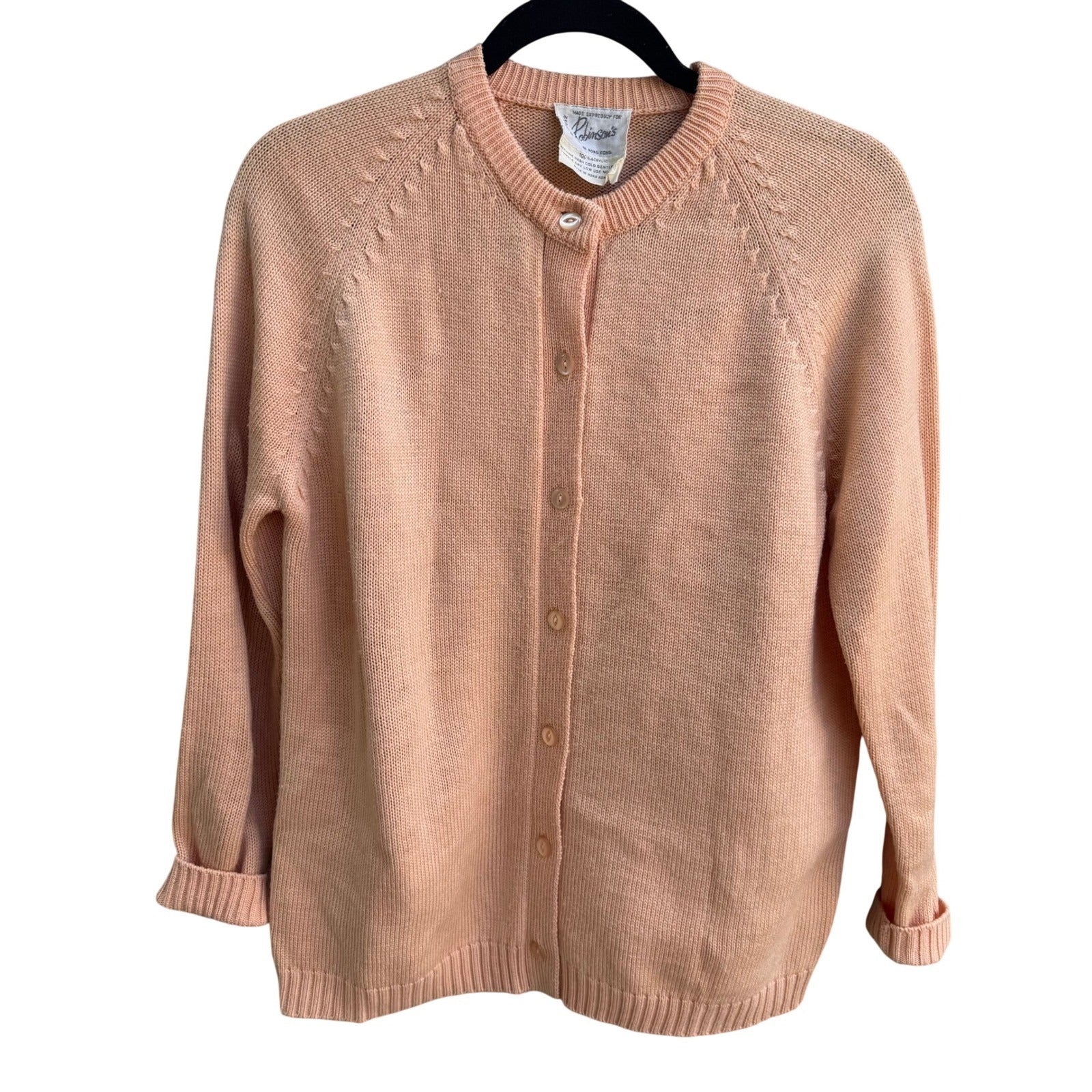 Robinsons Vintage 50s 60s Peach Cardigan Sweater Acrylic Raglan Button Front XL