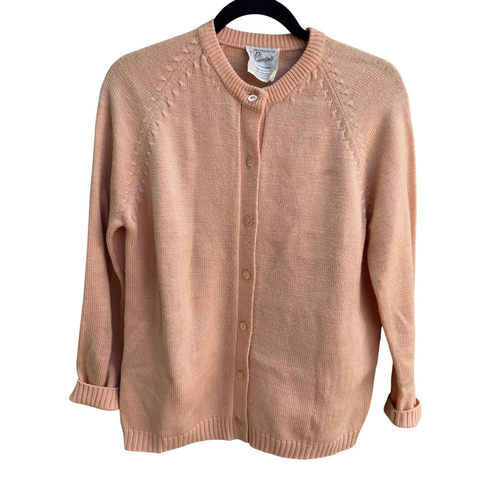 Robinsons Vintage 50s 60s Peach Cardigan Sweater Acrylic Raglan Button Front XL