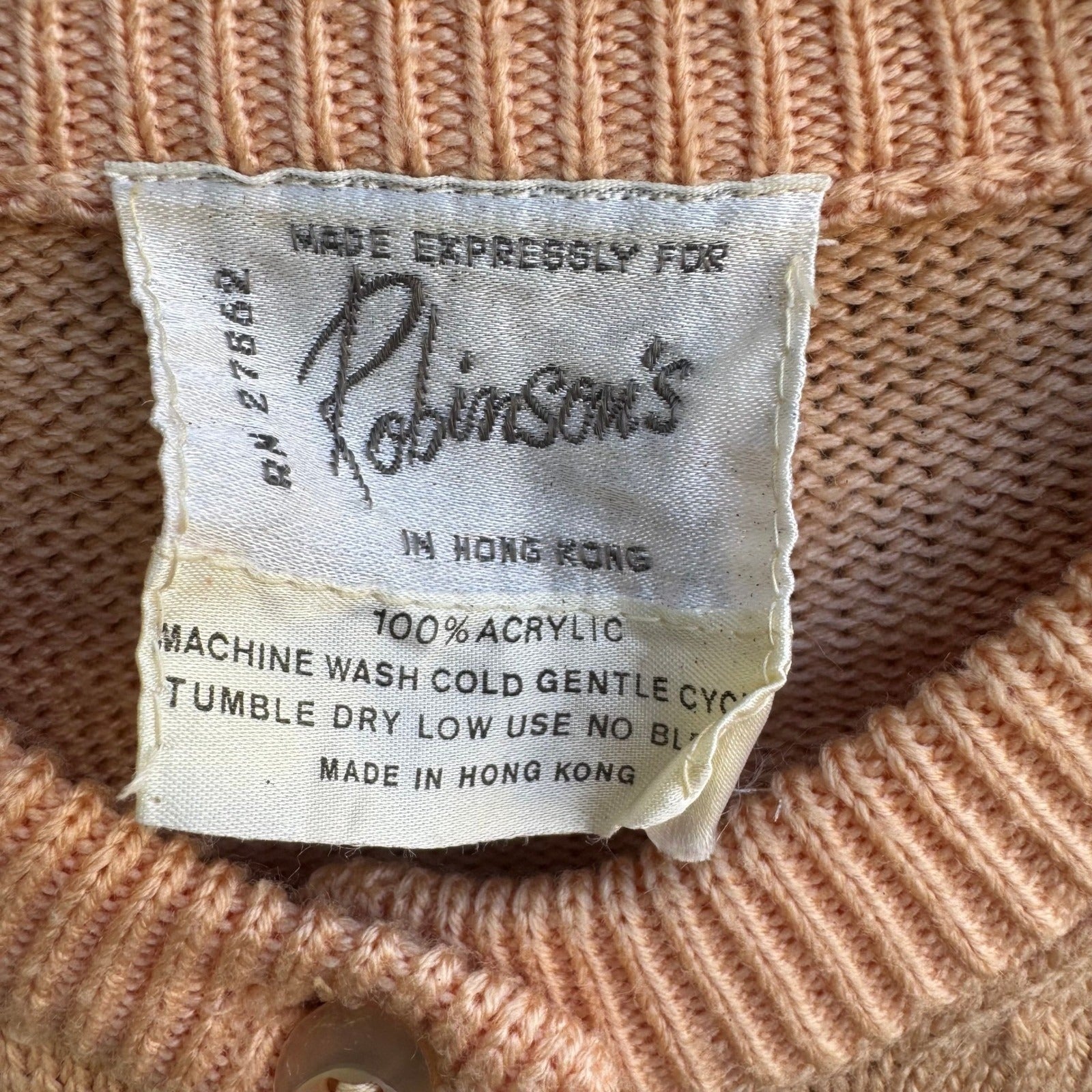 Robinsons Vintage 50s 60s Peach Cardigan Sweater Acrylic Raglan Button Front XL