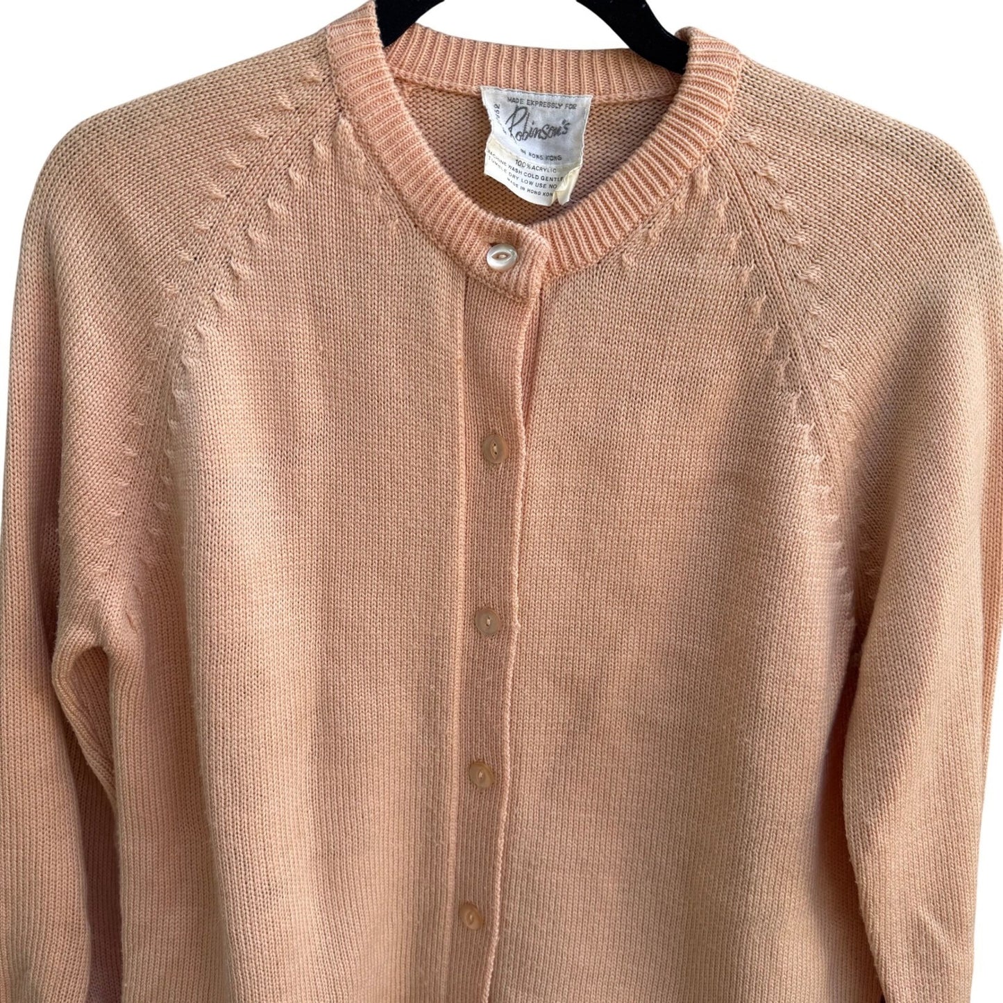 Robinsons Vintage 50s 60s Peach Cardigan Sweater Acrylic Raglan Button Front XL