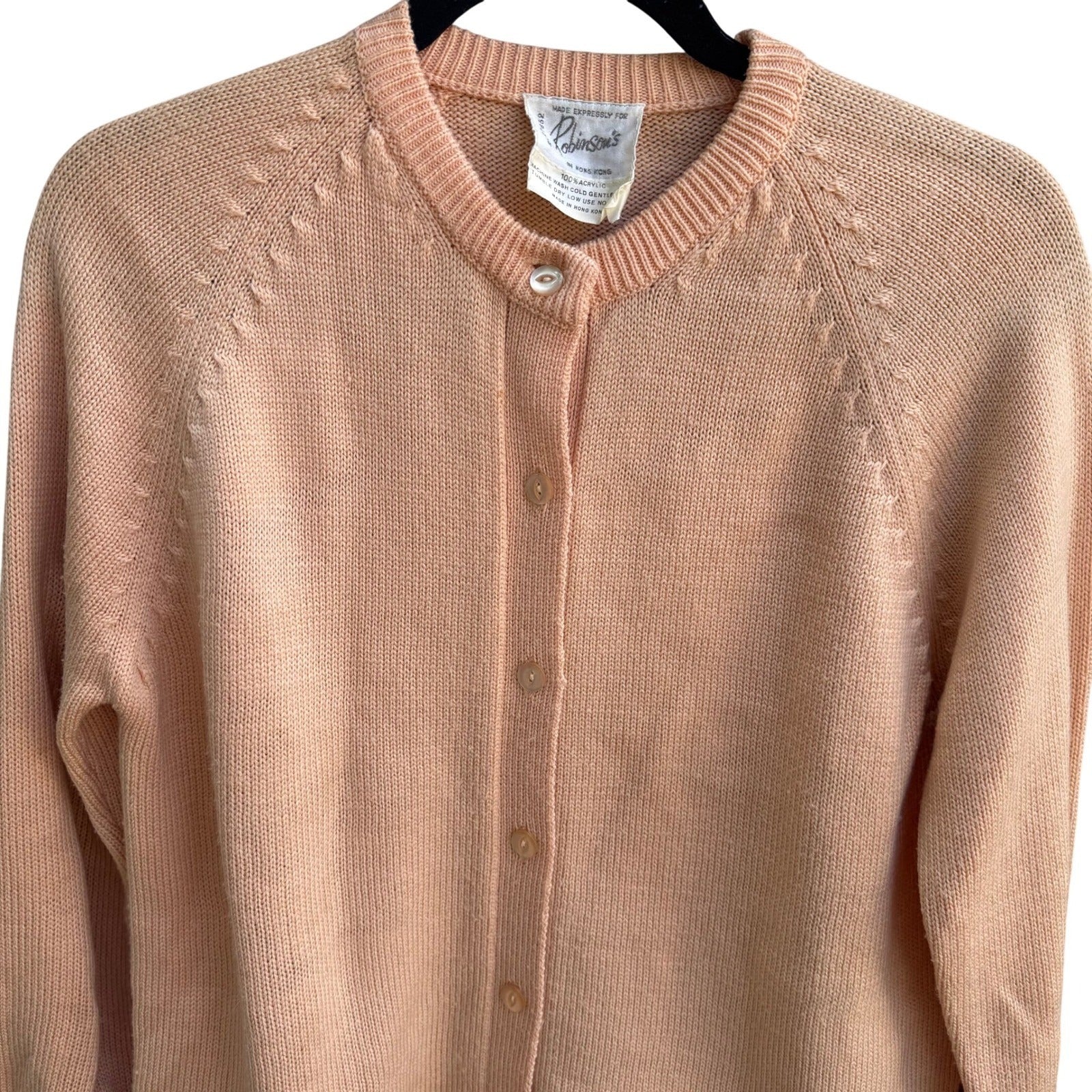 Robinsons Vintage 50s 60s Peach Cardigan Sweater Acrylic Raglan Button Front XL