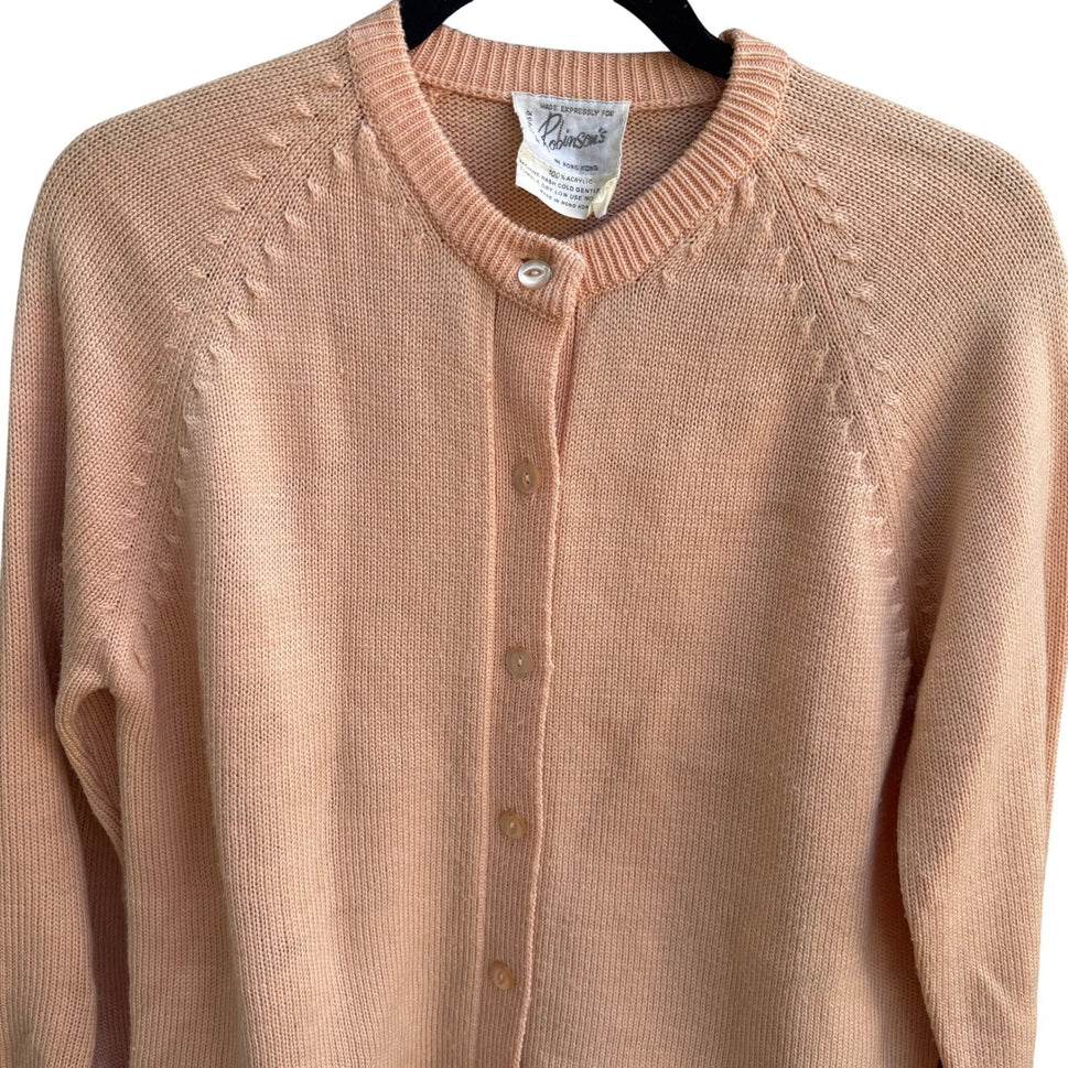 Robinsons Vintage 50s 60s Peach Cardigan Sweater Acrylic Raglan Button Front XL