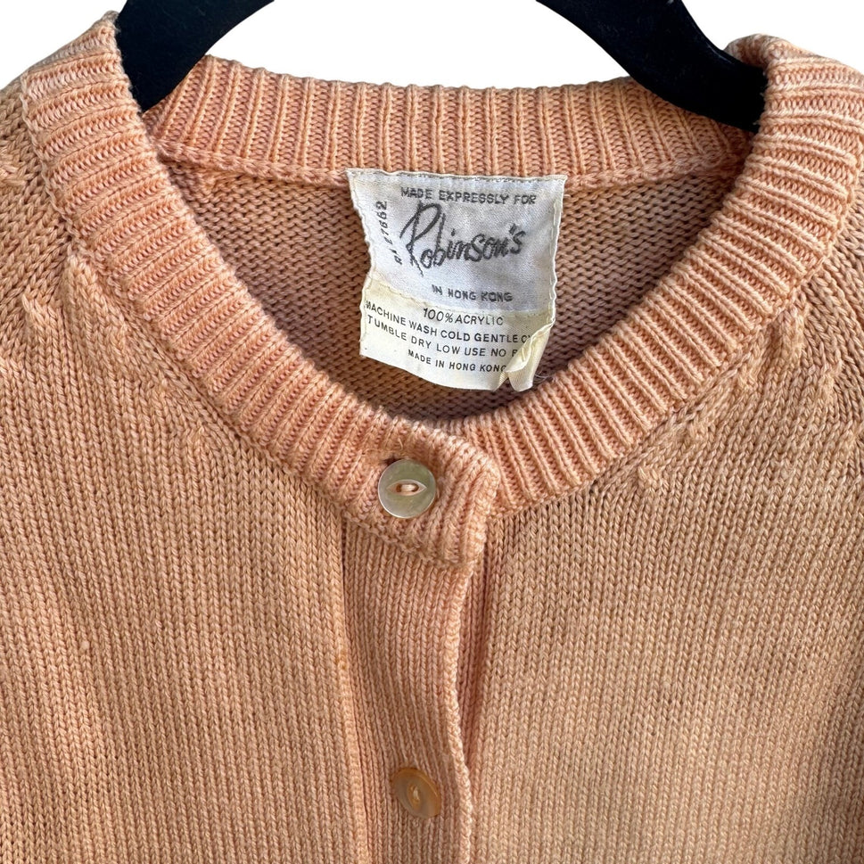 Robinsons Vintage 50s 60s Peach Cardigan Sweater Acrylic Raglan Button Front XL