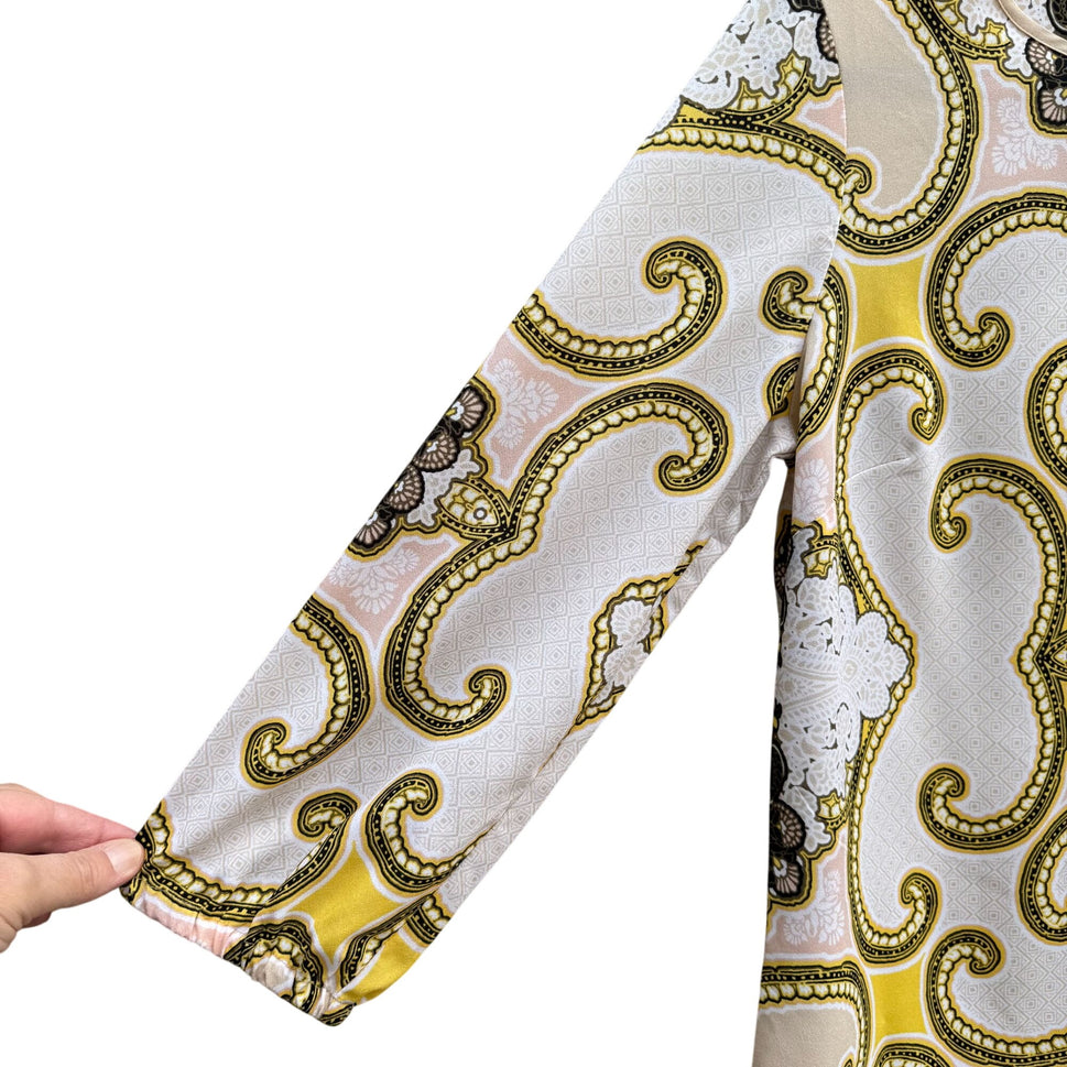 New York & Company Womens Paisley Pattern 3/4 Sleeves Split Back Blouse Top S