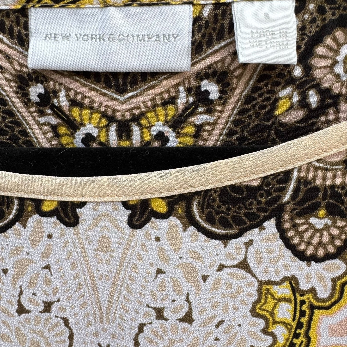 New York & Company Womens Paisley Pattern 3/4 Sleeves Split Back Blouse Top S