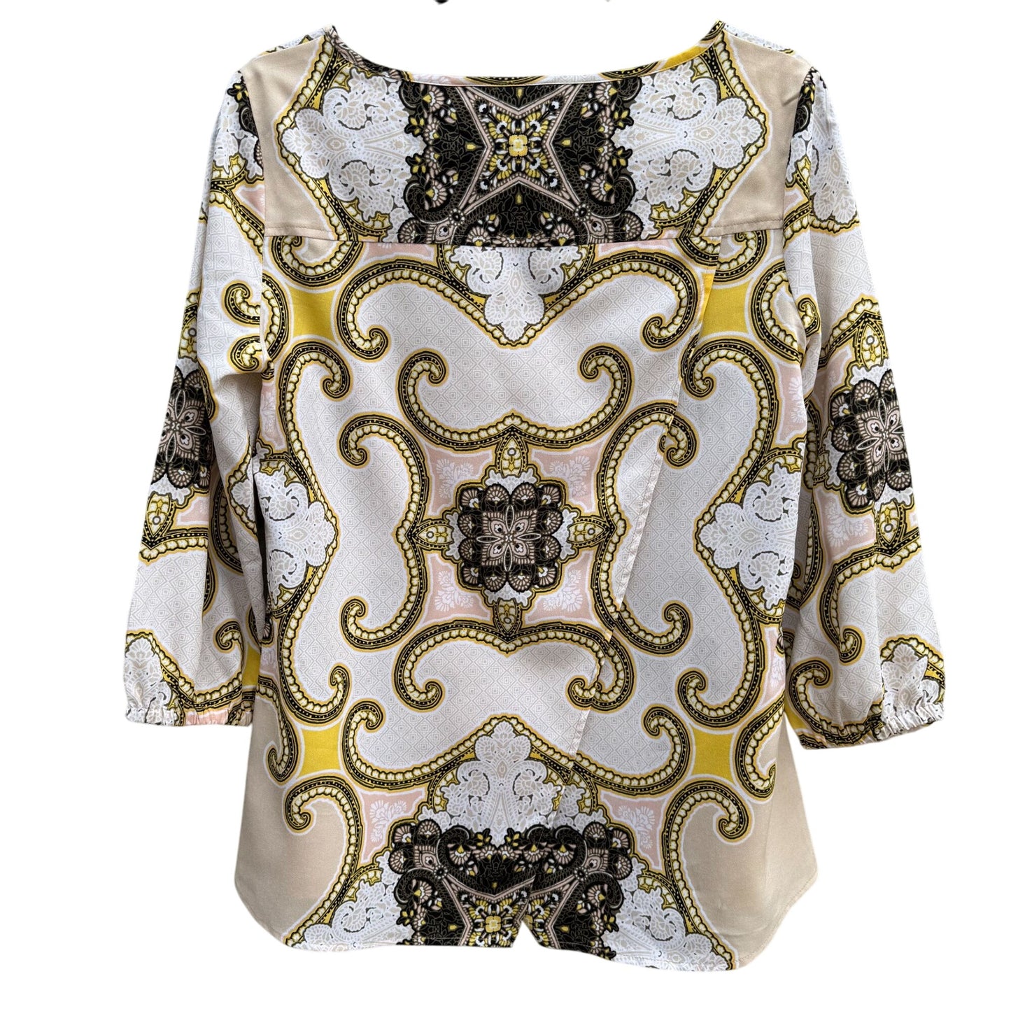 New York & Company Womens Paisley Pattern 3/4 Sleeves Split Back Blouse Top S