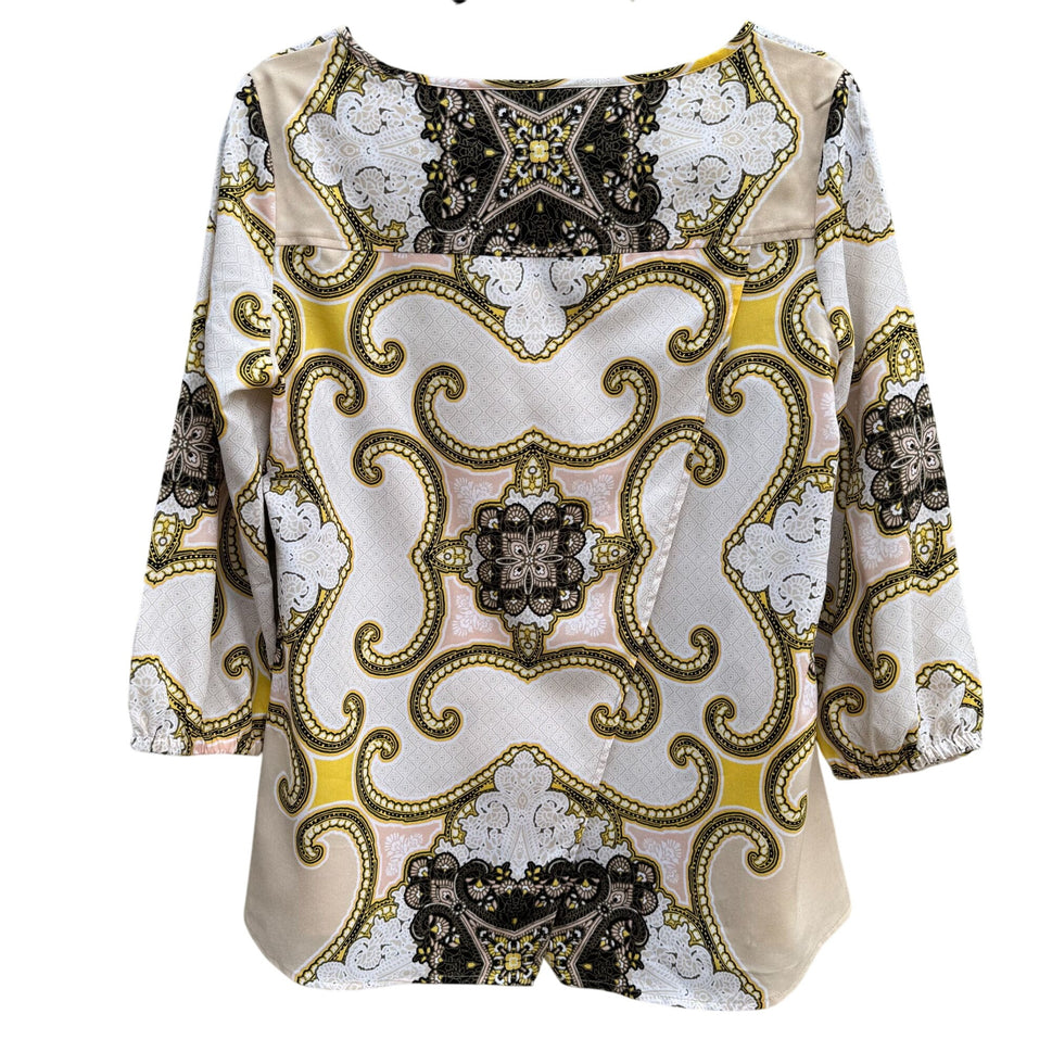 New York & Company Womens Paisley Pattern 3/4 Sleeves Split Back Blouse Top S