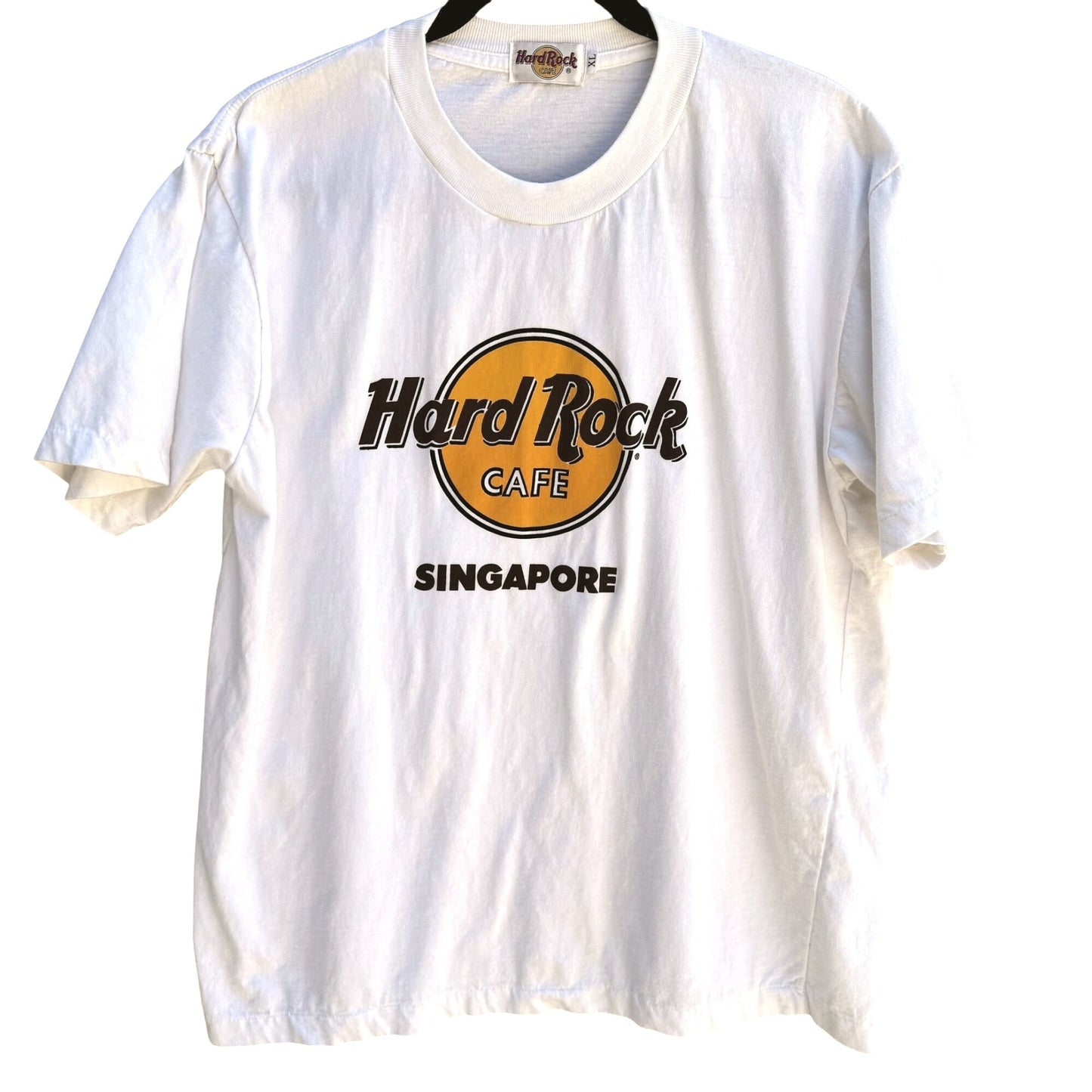 Hard Rock Cafe Singapore Vintage Mens White Graphic Print Single Stitch Shirt XL