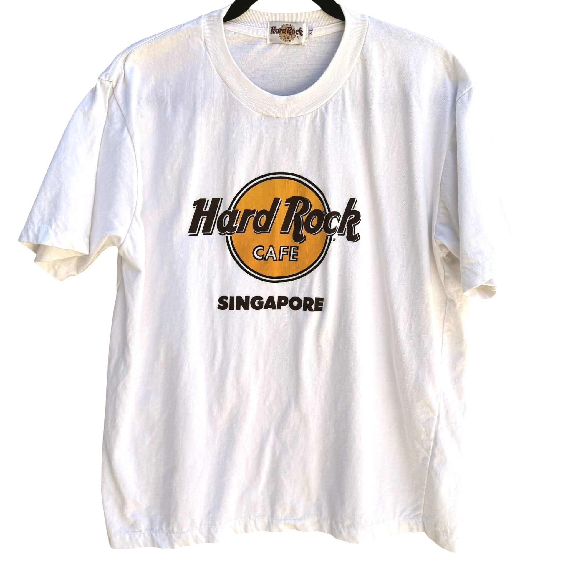 Hard Rock Cafe Singapore Vintage Mens White Graphic Print Single Stitch Shirt XL