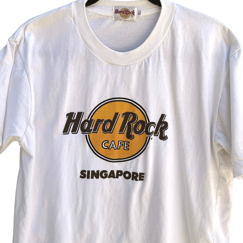Hard Rock Cafe Singapore Vintage Mens White Graphic Print Single Stitch Shirt XL