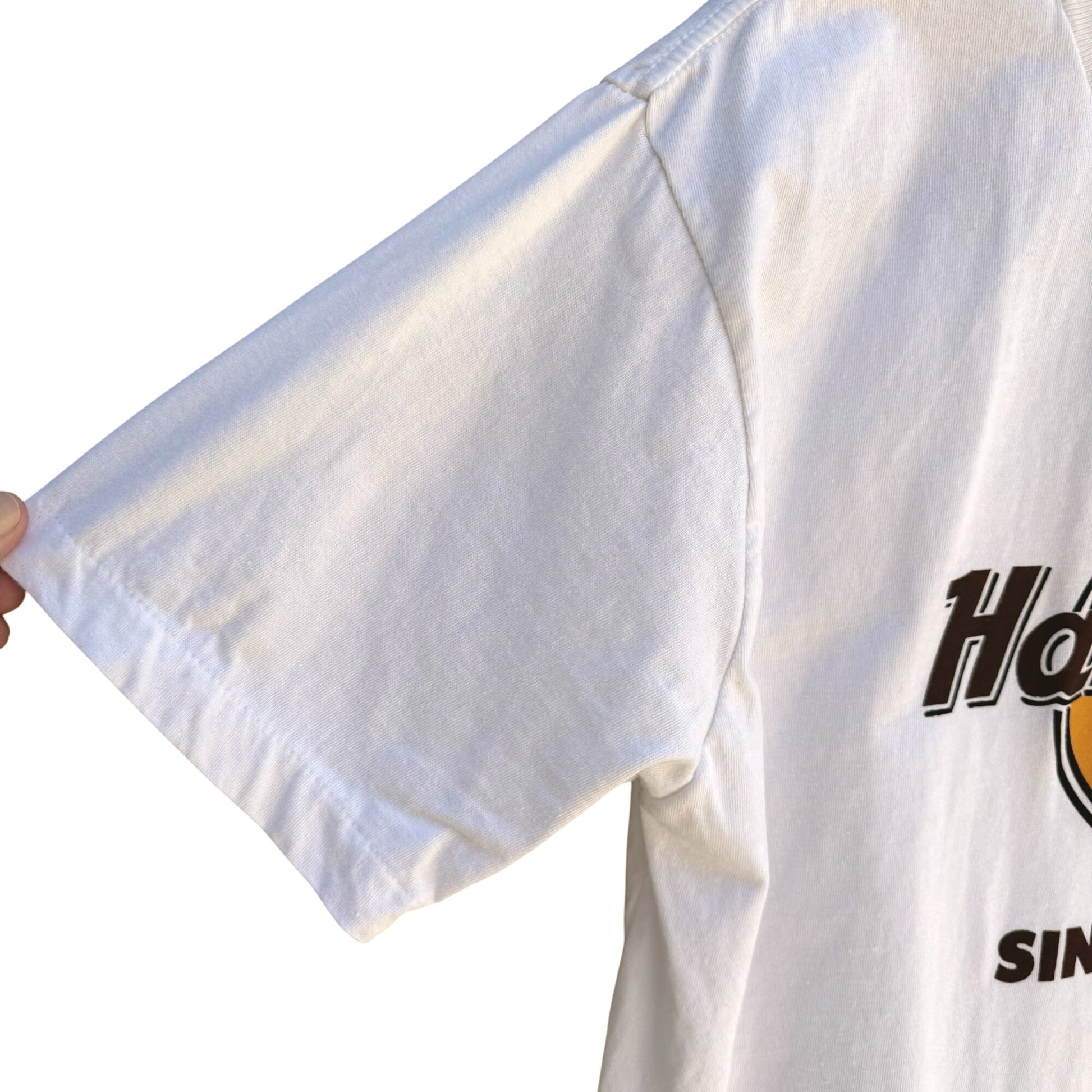 Hard Rock Cafe Singapore Vintage Mens White Graphic Print Single Stitch Shirt XL