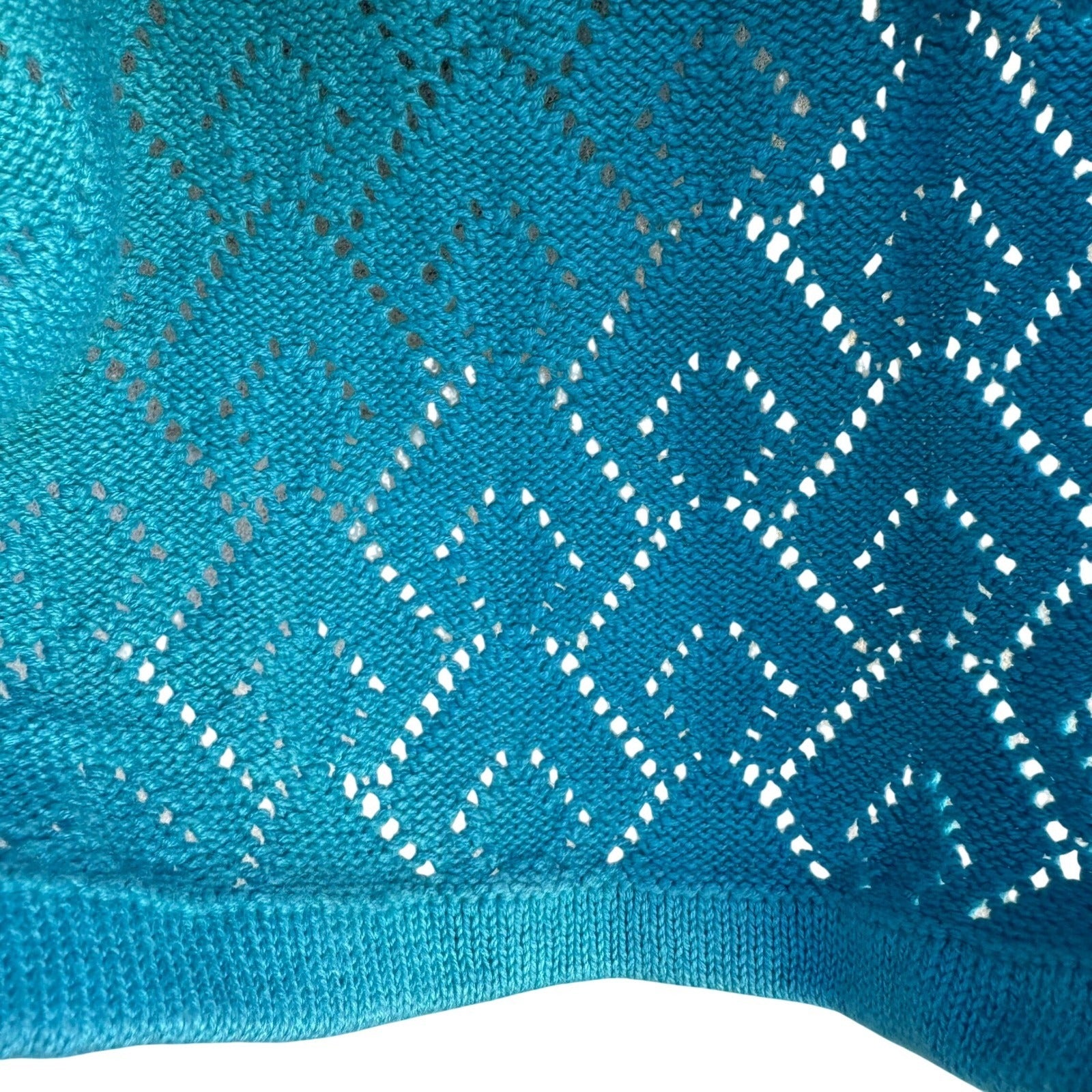 Storybook Knits Turquoise Blue Sequin Faux Fur Collar Pointelle Cardigan Sweater