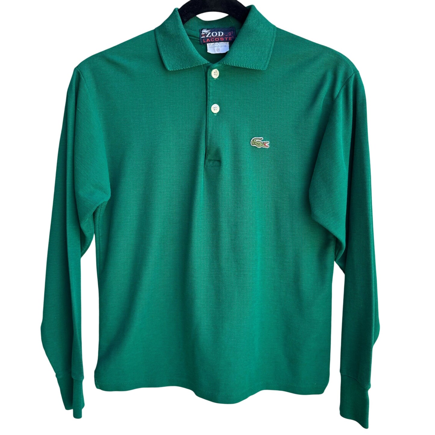 Izod Lacoste Vintage Green Preppy Golf Long Sleeve Polo Rugby Shirt Small