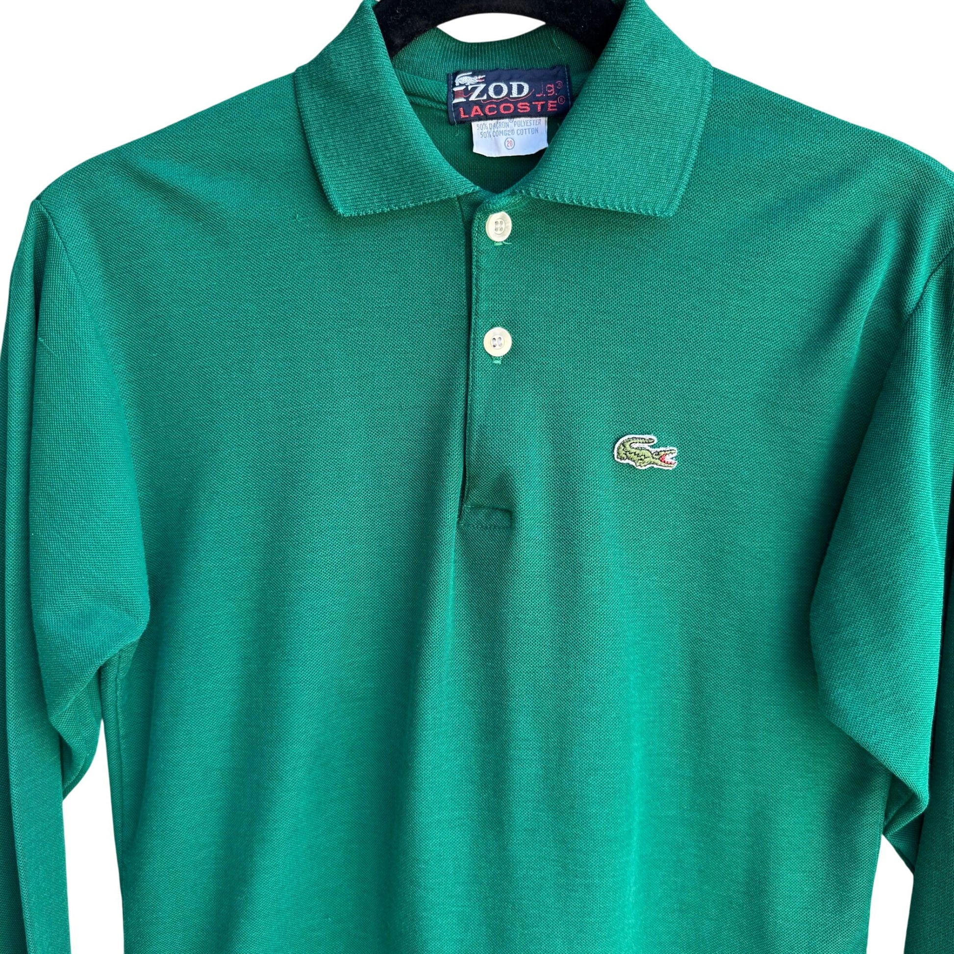 Izod Lacoste Vintage Green Preppy Golf Long Sleeve Polo Rugby Shirt Small