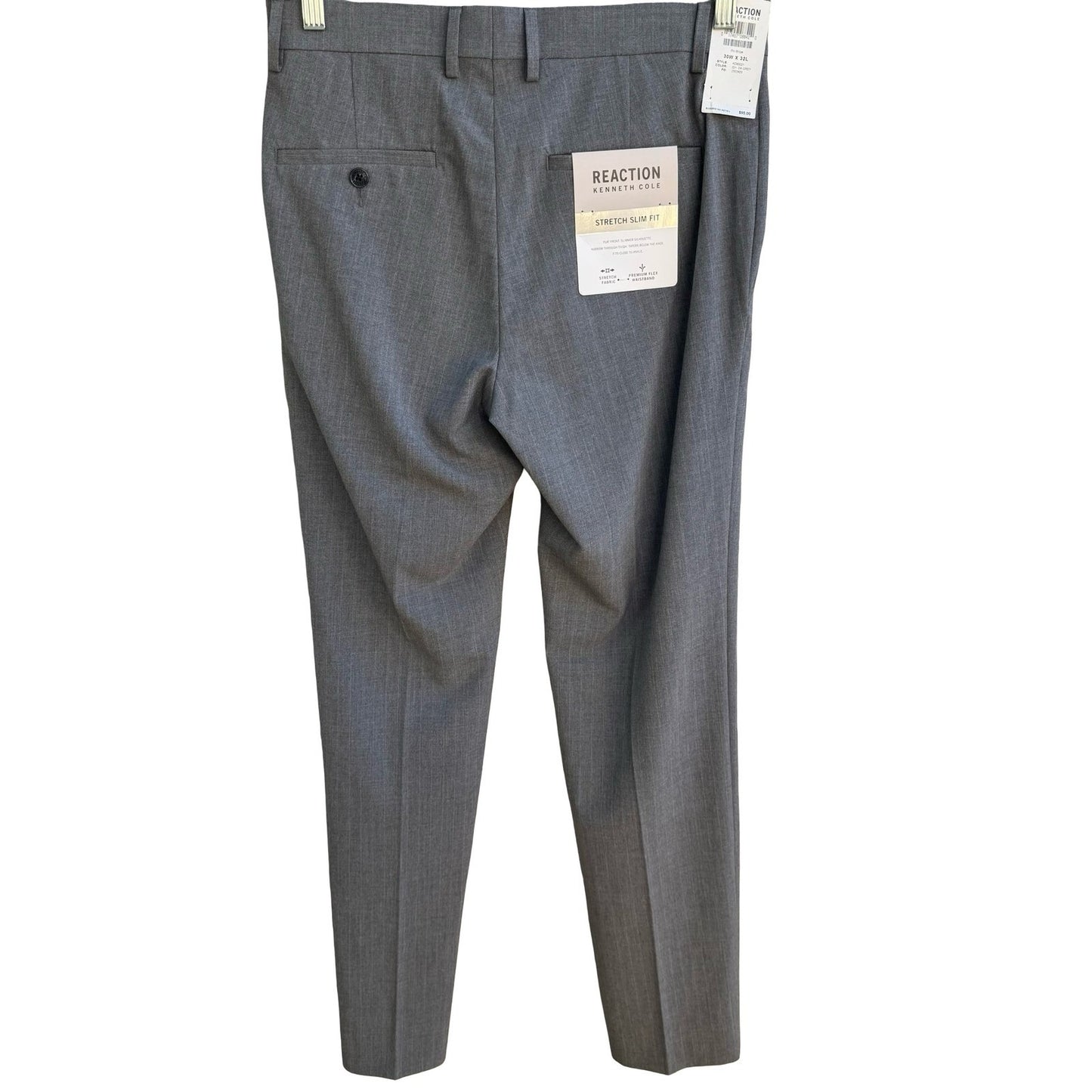 Kenneth Cole Reaction Mens Slim Fit Stretch Dress Pant Grey 30x32 Minimalist NEW