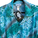 Switch Carolyn Strauss Collection Womens Blue Green Geometric Pattern Button-Up Shirt 1X 2 image