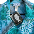 Switch Carolyn Strauss Collection Womens Blue Green Geometric Pattern Button-Up Shirt 1X 3 image