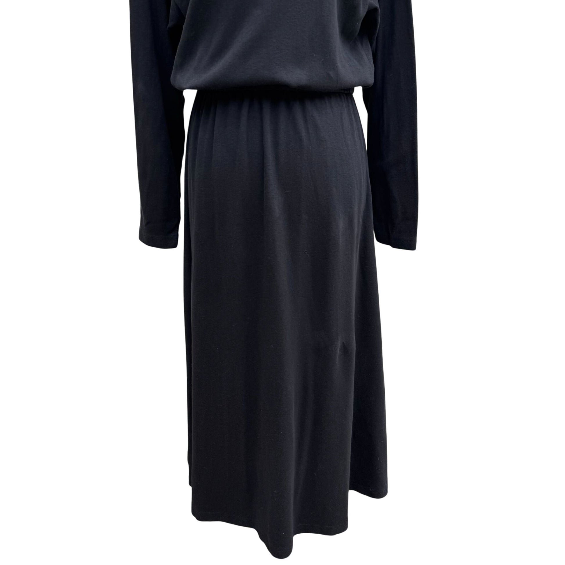 FADS Vintage Womens Black Long-Sleeve Turtleneck Elastic Waist Goth Midi Dress L