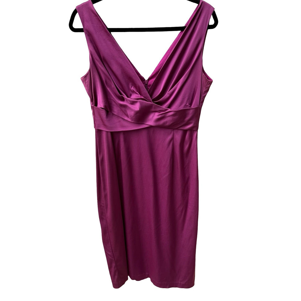 Donna Ricco Surplice V-Neck Formal Bodycon Pleated Wrap Cocktail Dress Magenta 8