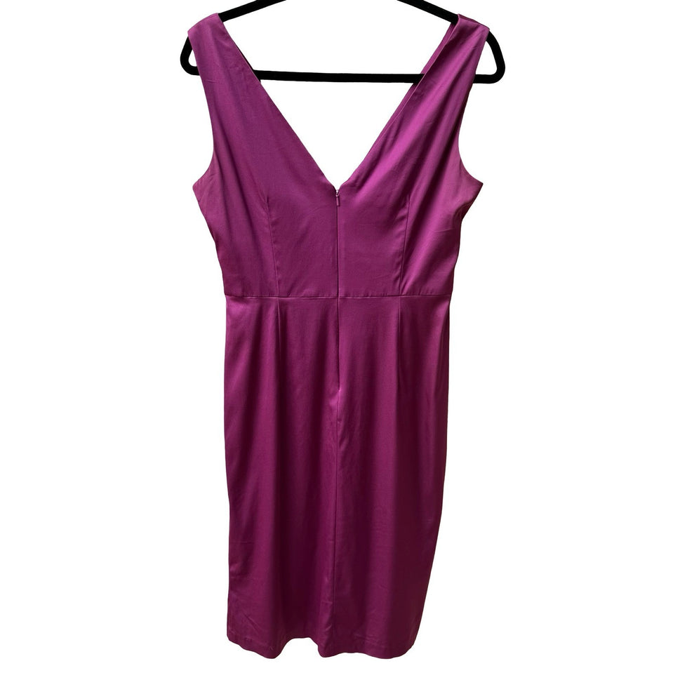 Donna Ricco Surplice V-Neck Formal Bodycon Pleated Wrap Cocktail Dress Magenta 8