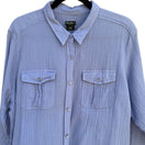 Switch Eddie Bauer Womens Textured Linen Blue Button-Down Roll Tab Sleeve Shirt XXL 2 image