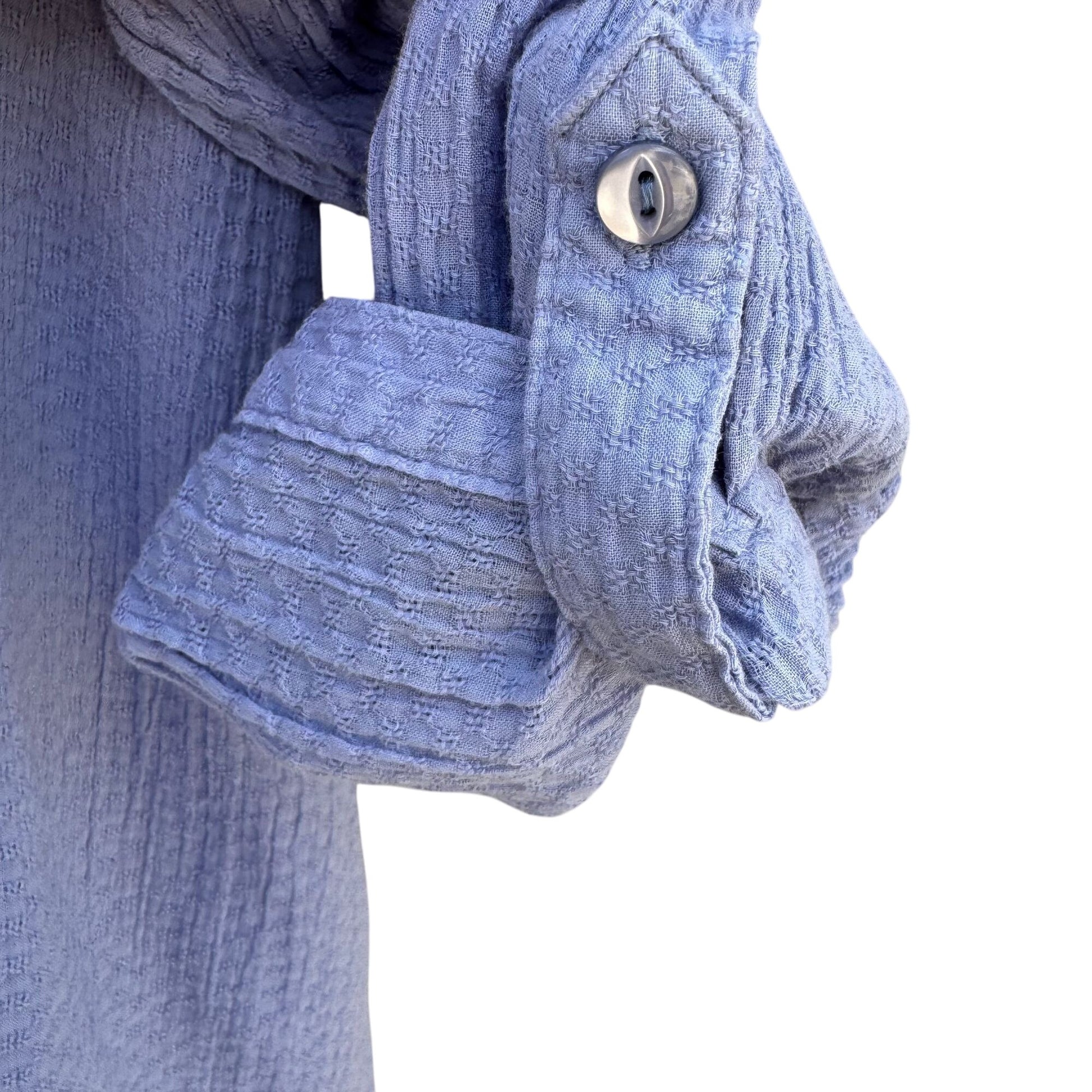 Eddie Bauer Womens Textured Linen Blue Button-Down Roll Tab Sleeve Shirt XXL