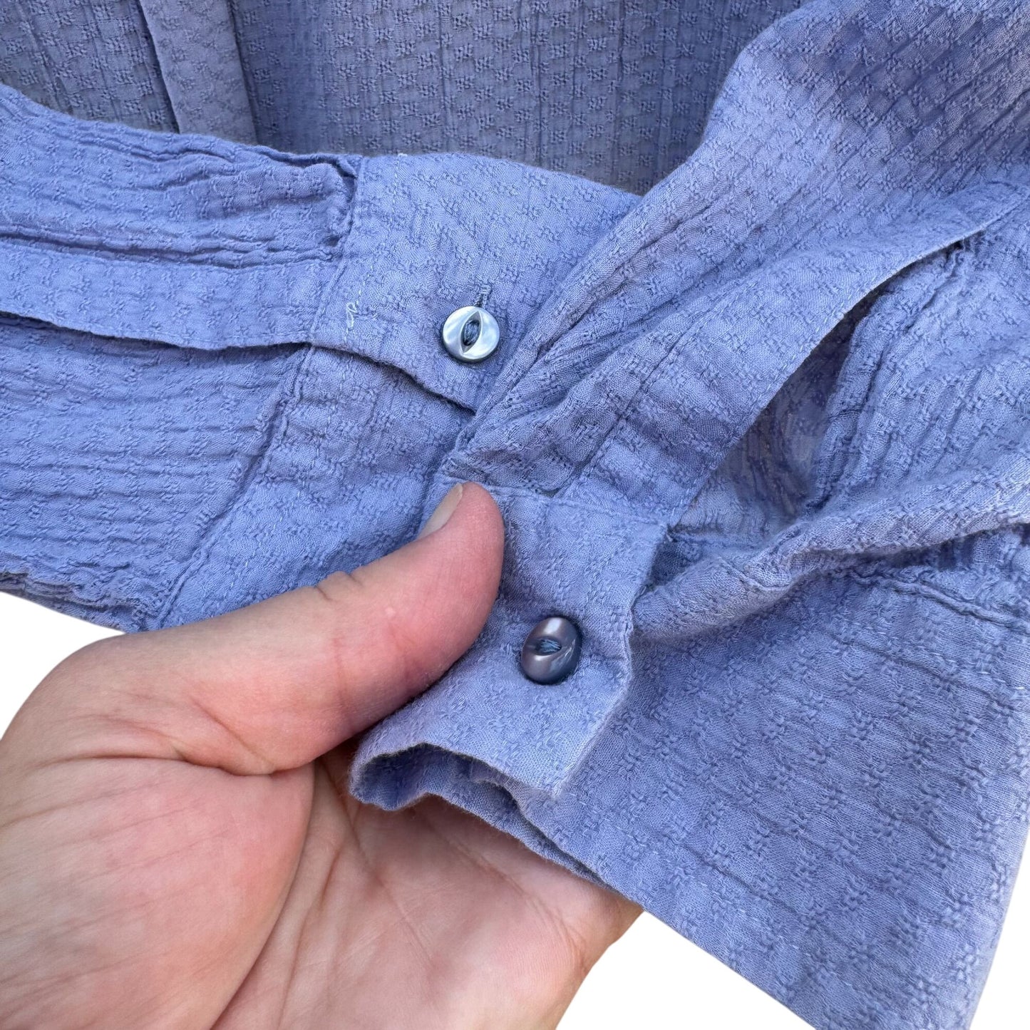 Eddie Bauer Womens Textured Linen Blue Button-Down Roll Tab Sleeve Shirt XXL