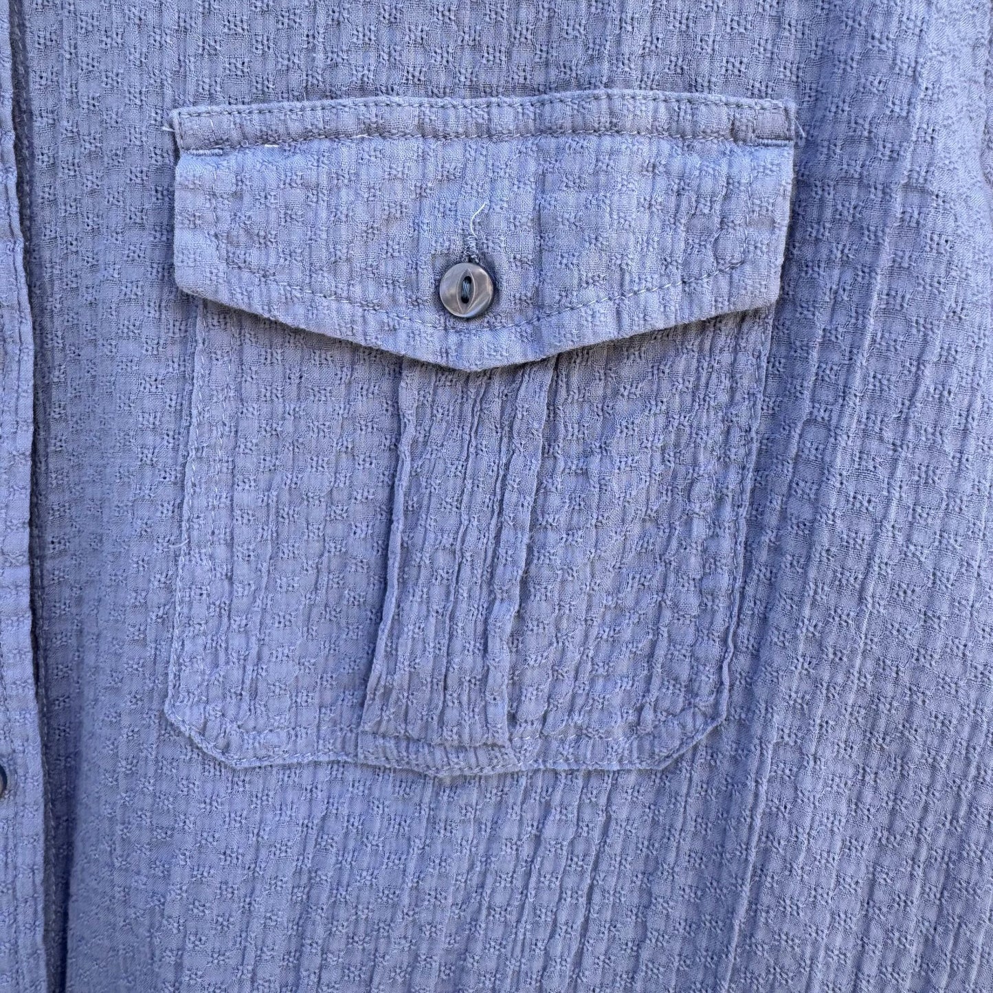 Eddie Bauer Womens Textured Linen Blue Button-Down Roll Tab Sleeve Shirt XXL