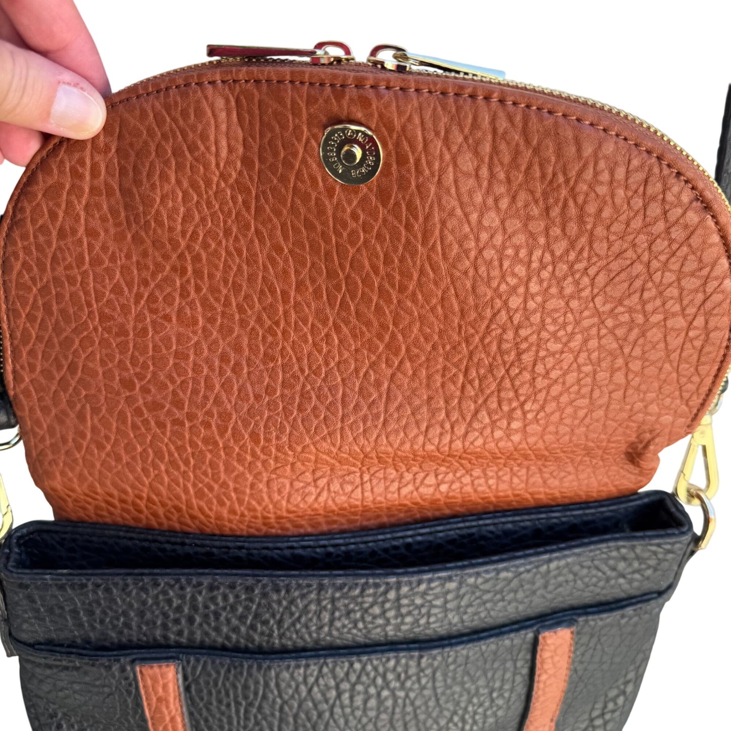 Sharif Black Brown Textured Leather Crossbody Shoulder Bag Wristlet Handbag New