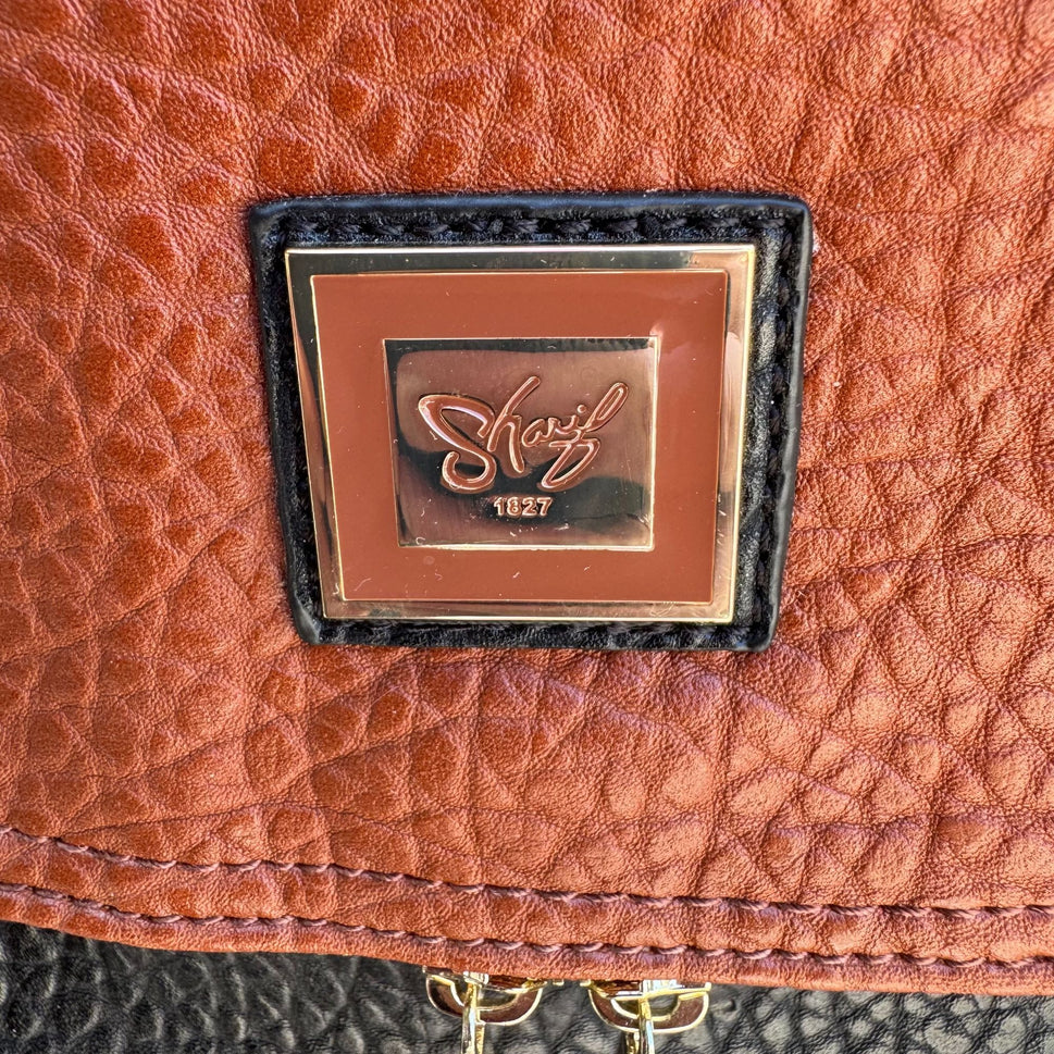 Sharif Black Brown Textured Leather Crossbody Shoulder Bag Wristlet Handbag New