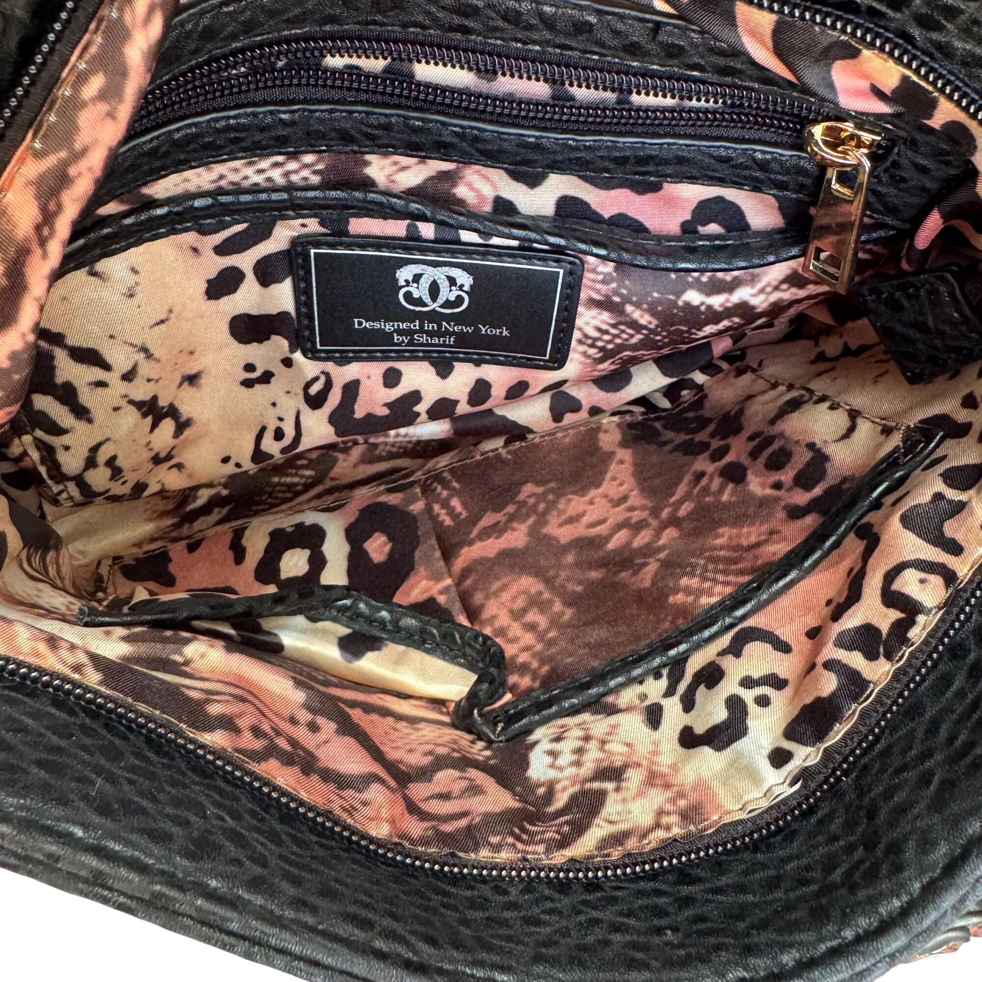 Sharif Black Brown Textured Leather Crossbody Shoulder Bag Wristlet Handbag New