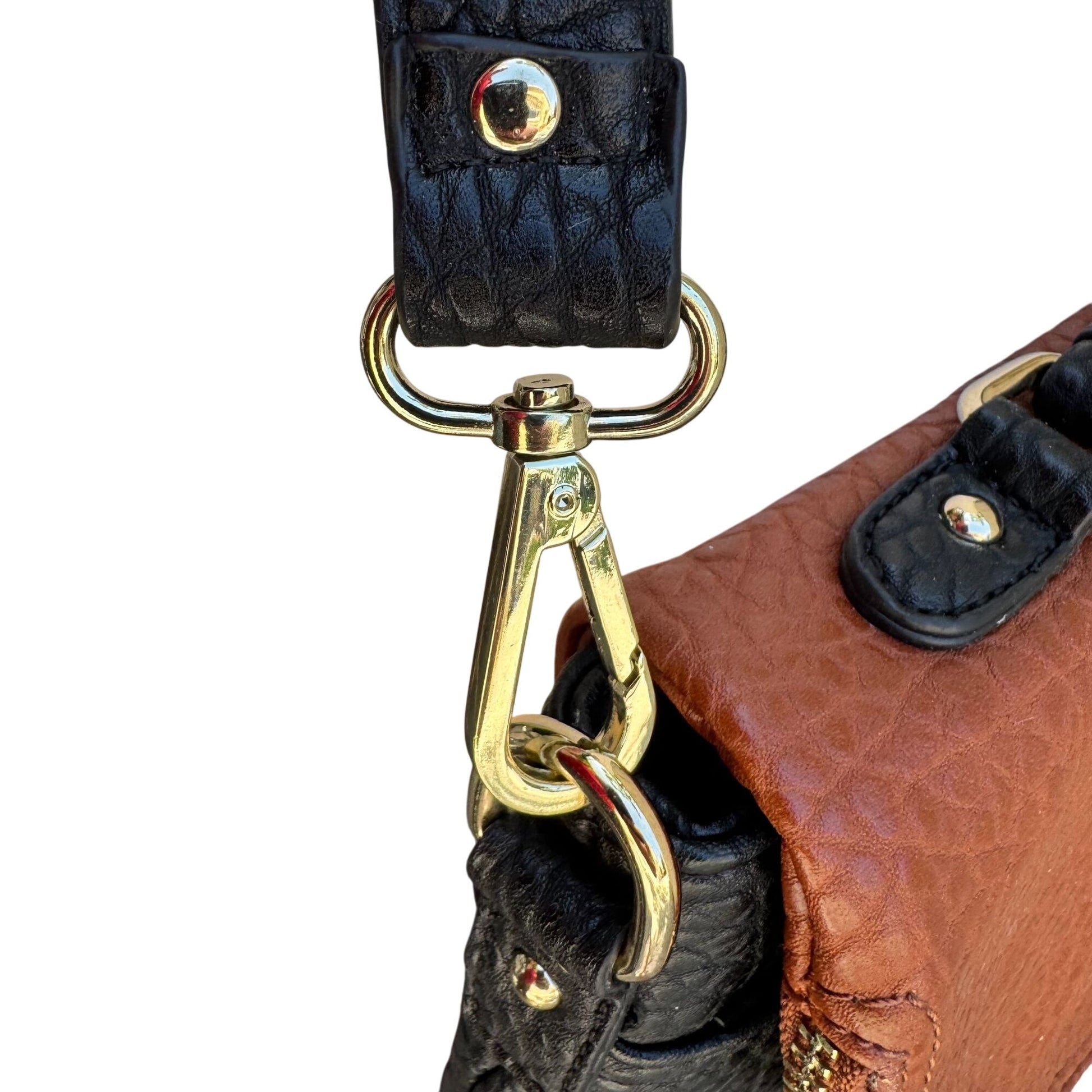 Sharif Black Brown Textured Leather Crossbody Shoulder Bag Wristlet Handbag New