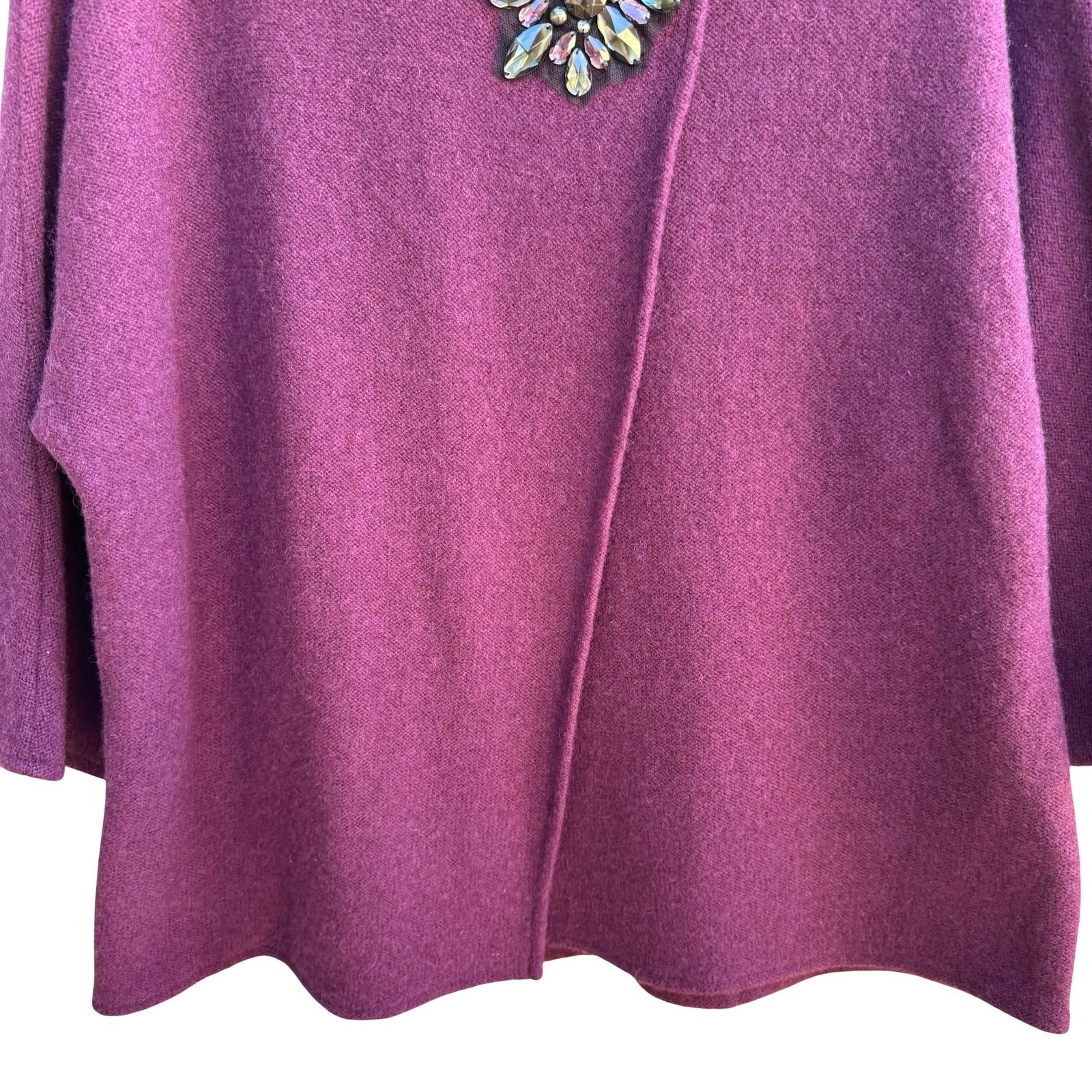 JM Collection Old Money Wool Asymmetrical Jeweled Brooch Statement Sweater L NEW