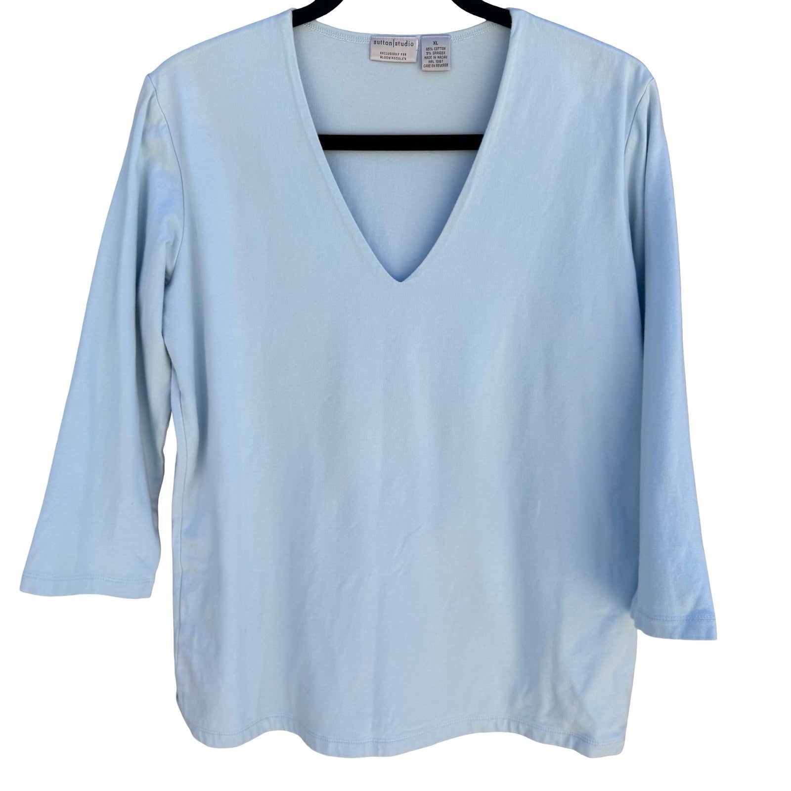 Sutton Studio V-Neck 3/4 Sleeve Minimalist Layering Top Womens Pastel Blue XL
