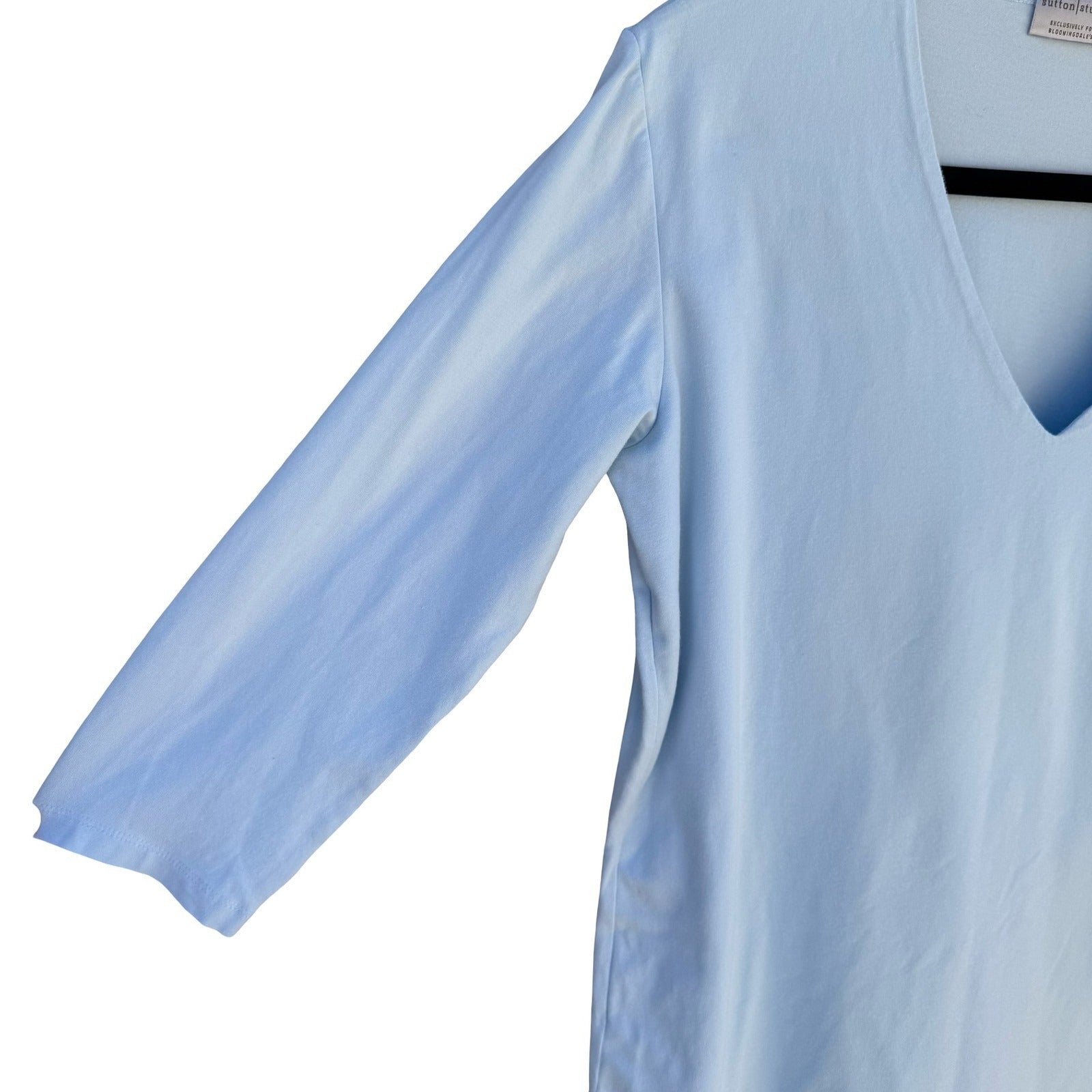 Sutton Studio V-Neck 3/4 Sleeve Minimalist Layering Top Womens Pastel Blue XL